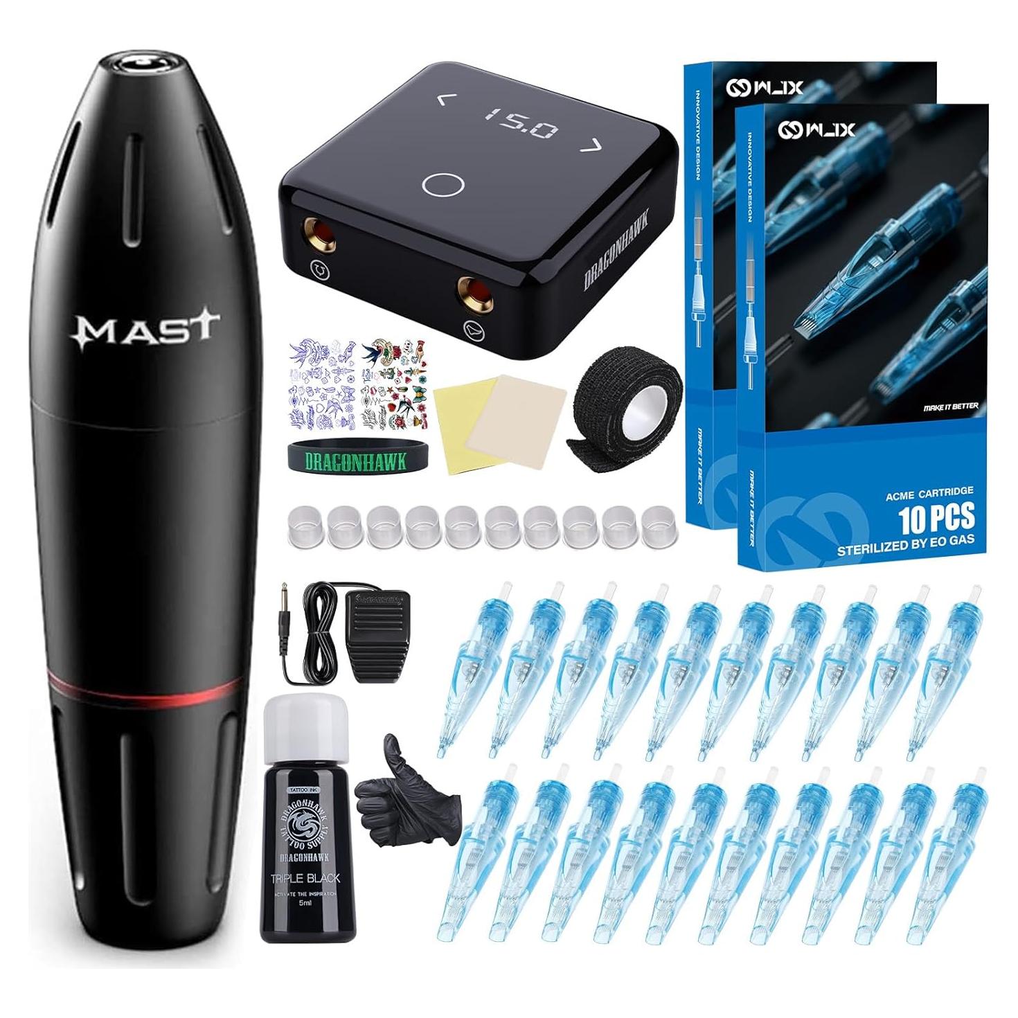 Kit de Tatuaje Dragonhawk con 20 Agujas y Pedal