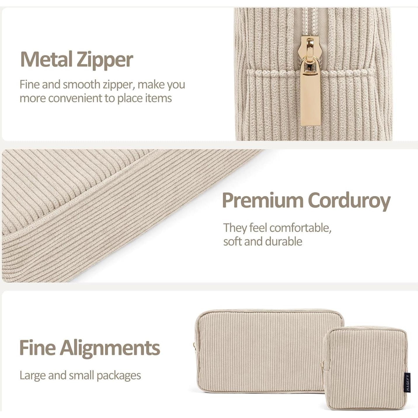 Bolsa de Maquillaje MAGEFY Pequeña de Corduroy con Bolsillos