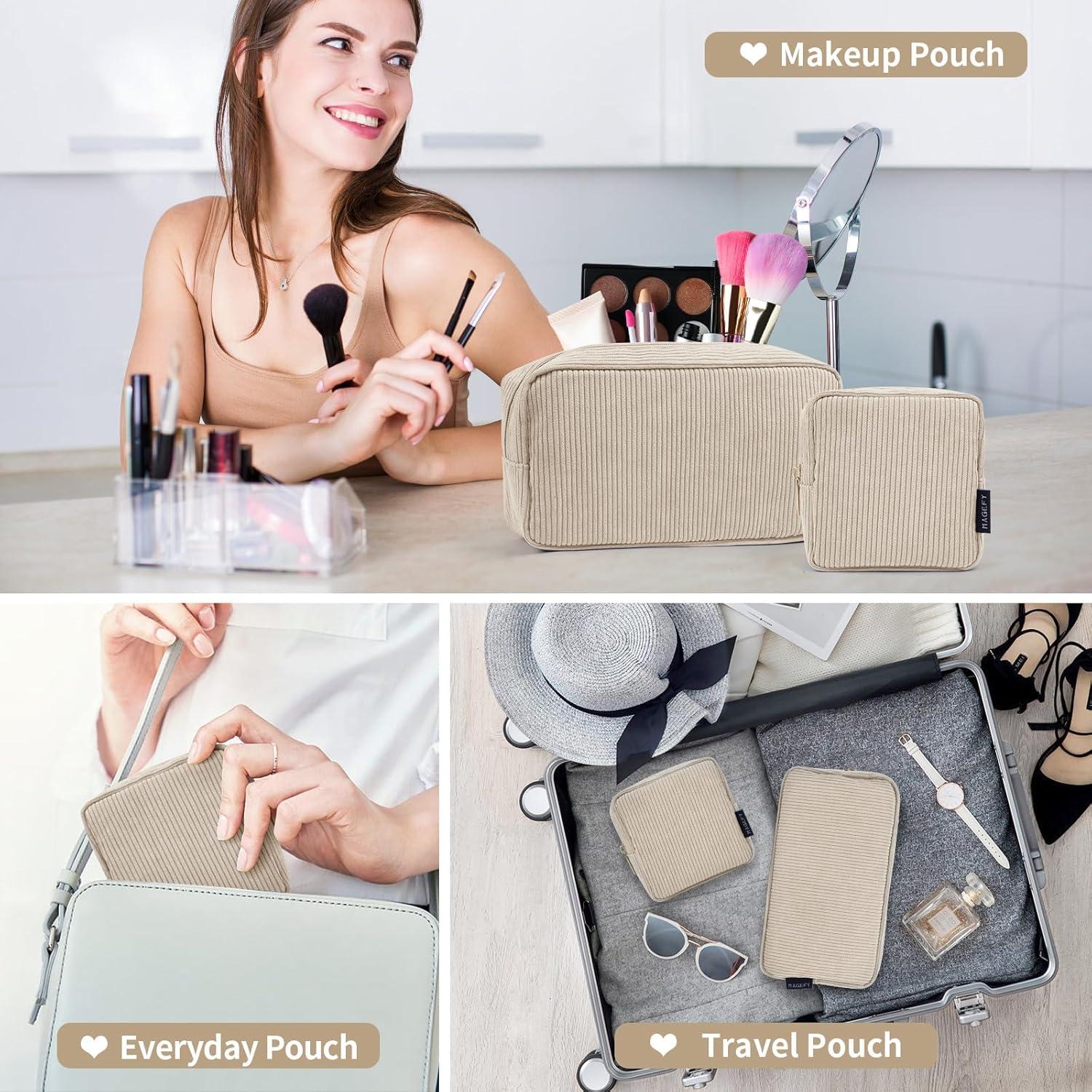 Bolsa de Maquillaje MAGEFY Pequeña de Corduroy con Bolsillos