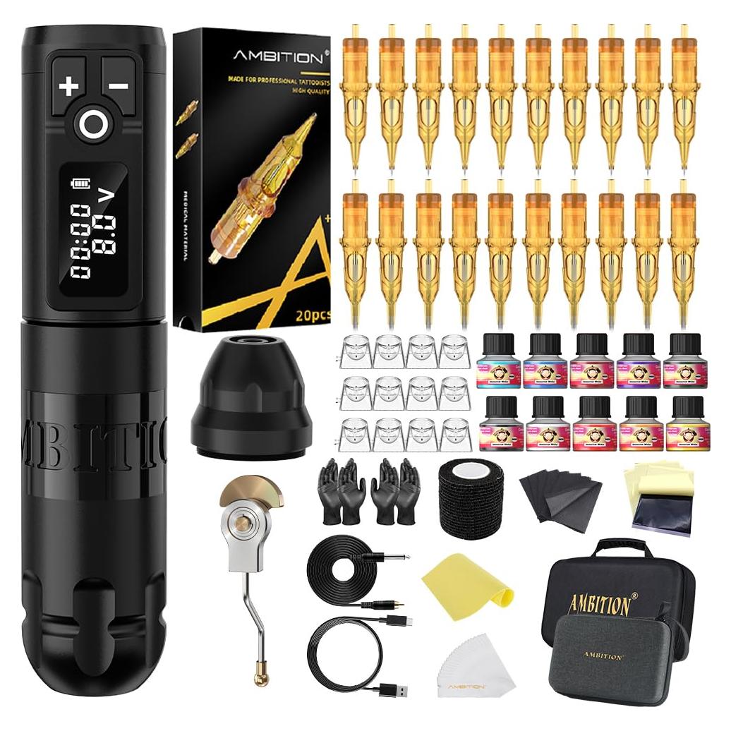 Kit de Tatuaje Ambition Soldier Inalámbrico 20 Agujas