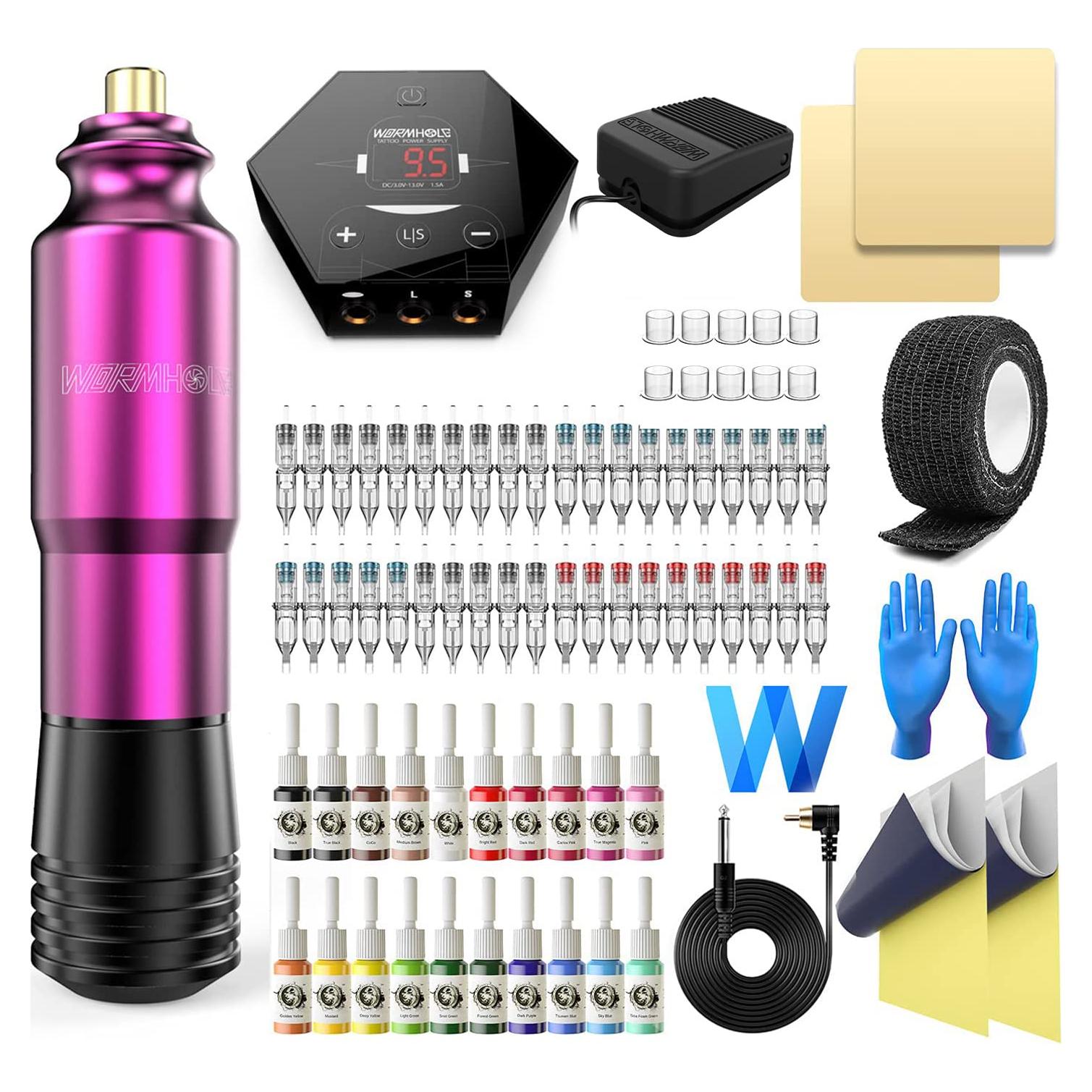 Kit de Tatuaje Wormhole - Pluma, 40 Cartuchos, 20 Tintas