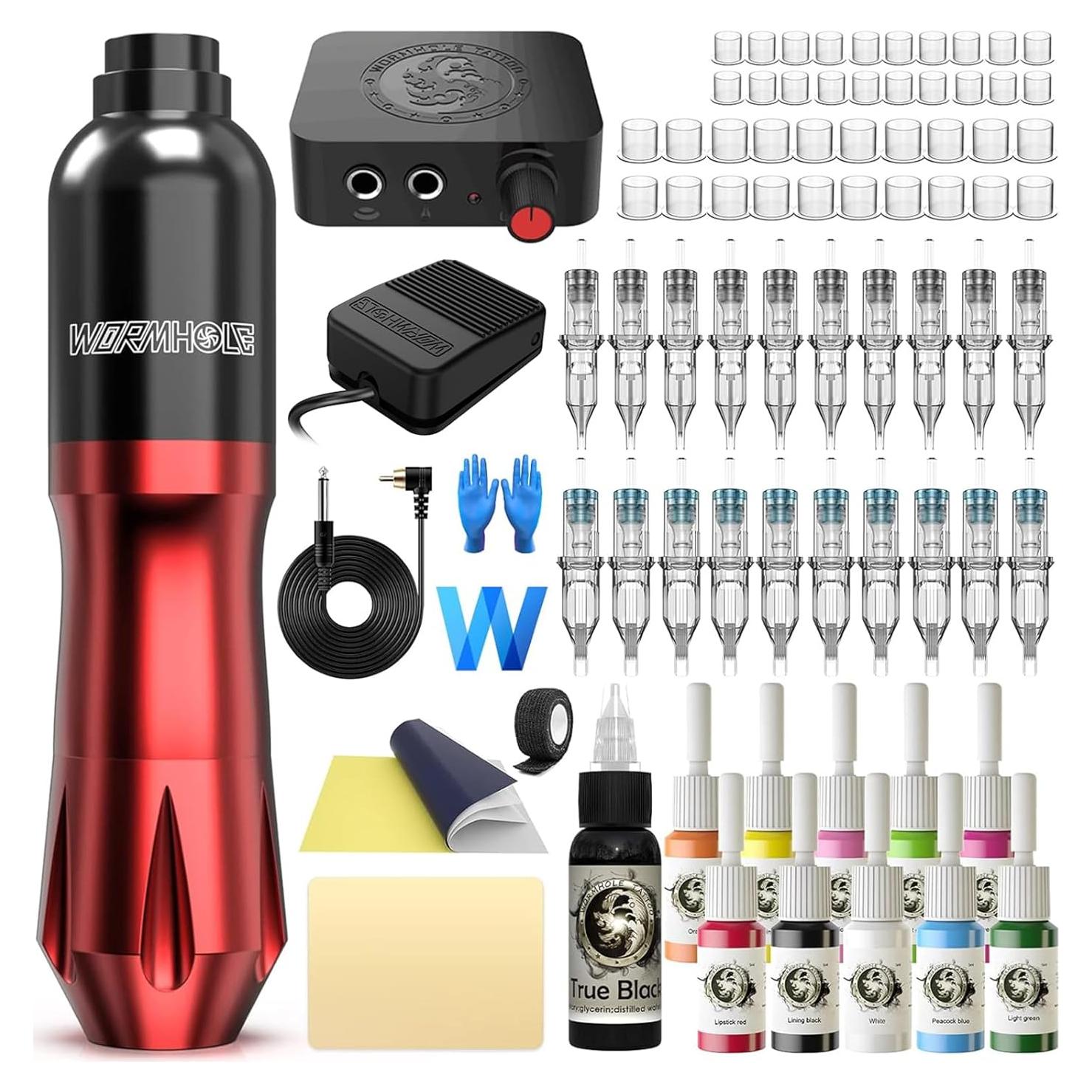 Kit de Tatuaje Wormhole WTK079 con 20 Agujas y 10 Tintas