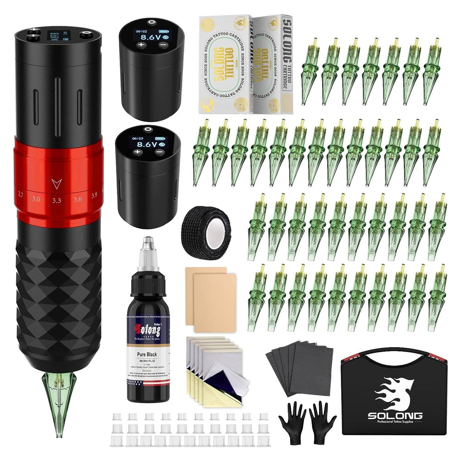 Kit de Tatuaje Inalámbrico Solong E75 2 Baterías 1500mAh