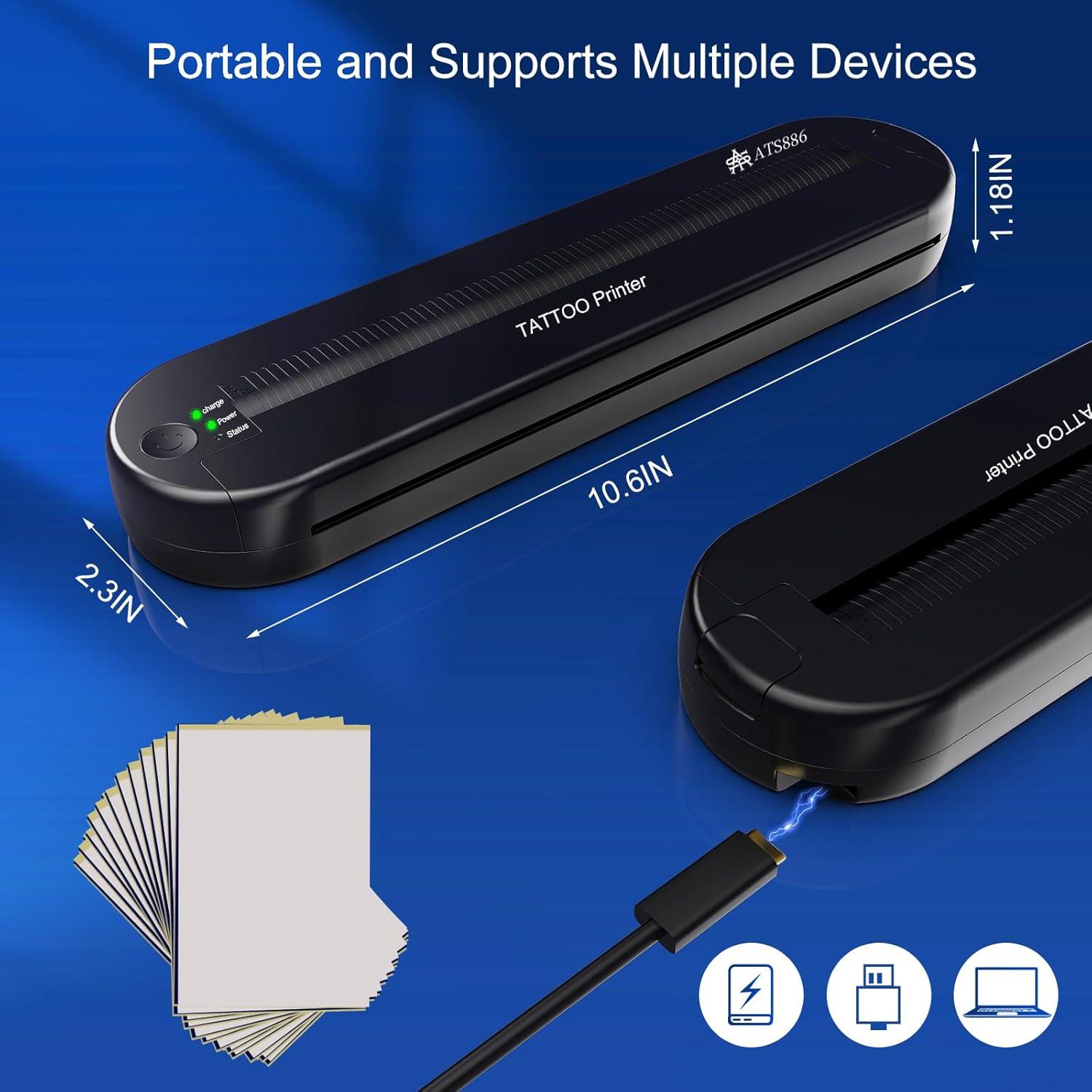 Impresora Tatuajes YILONG ATS886L Bluetooth con 15 Papeles