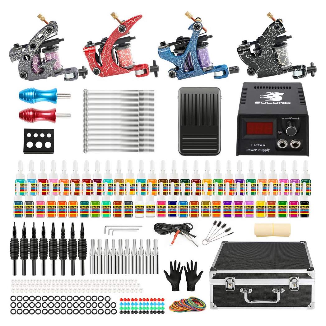 Kit Completo de Tatuaje Solong 4 Máquinas Pro 54 Tintas