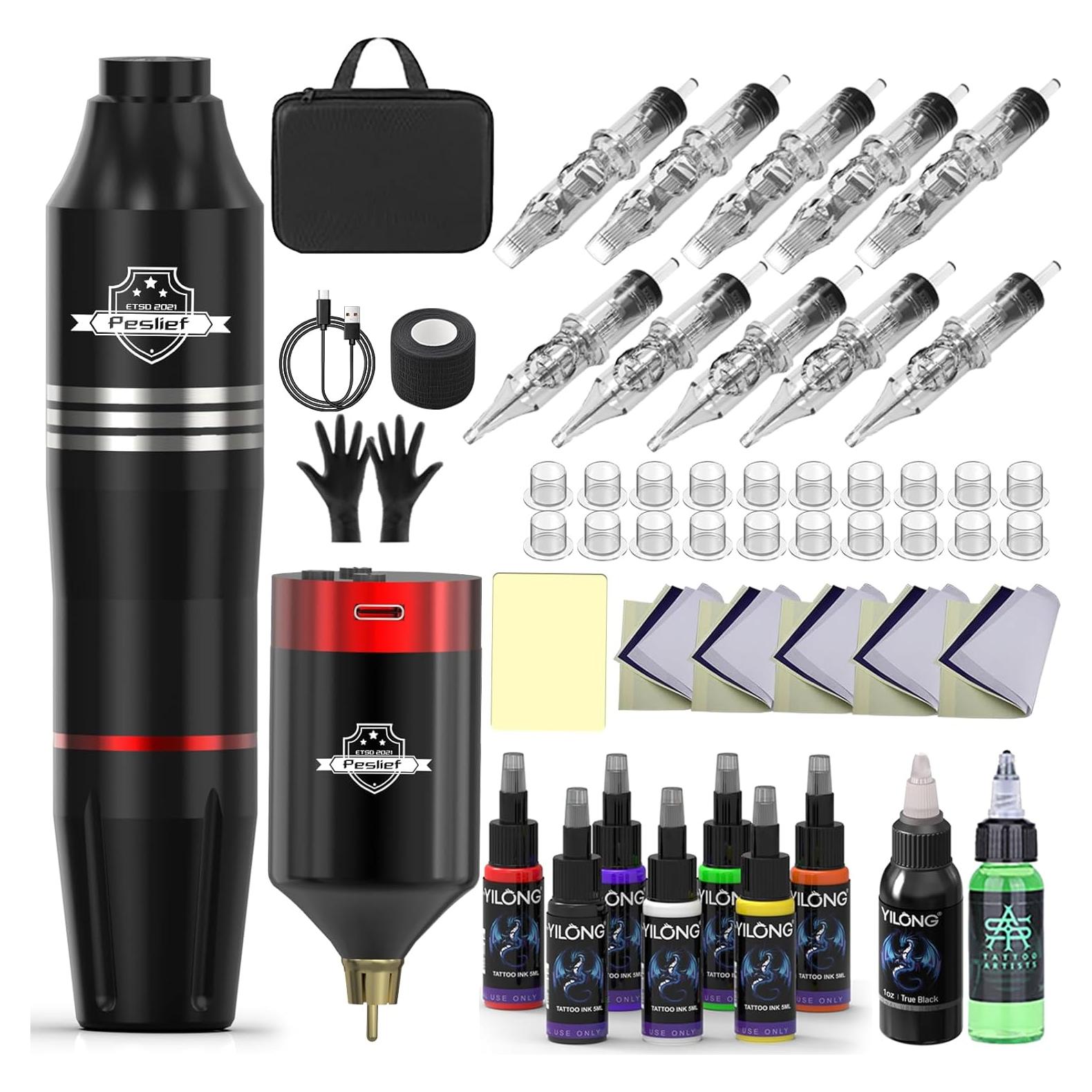 Kit de Tatuaje Profesional Peslief con 10 Agujas y Tinta