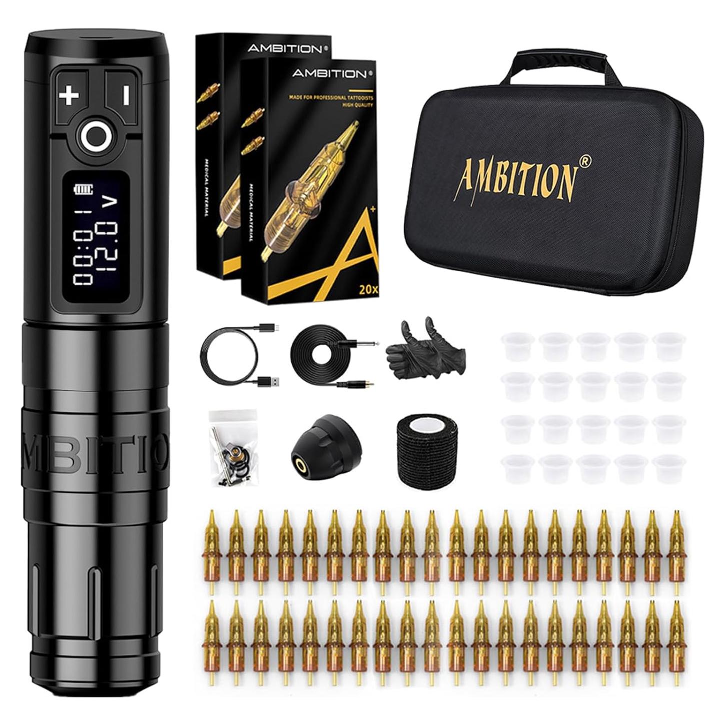 Kit de Tatuaje Ambition Inalámbrico 1950mAh con Agujas