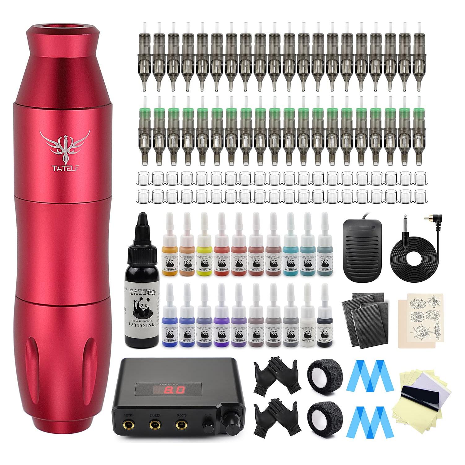 Kit de Tatuaje TATELF Profesional Completo 40 Agujas 21 Tintas