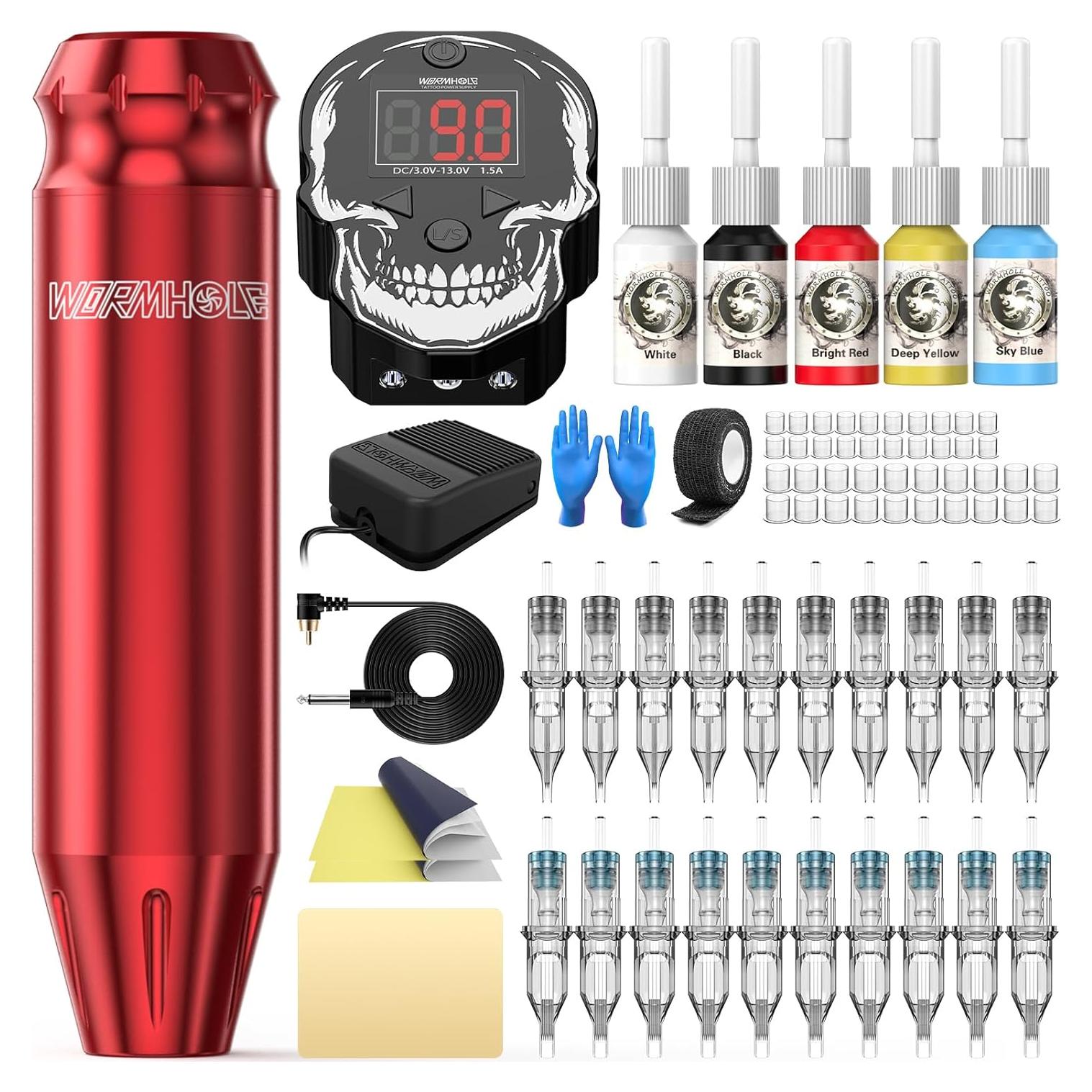 Kit de Tatuaje Wormhole WTK212 con 20 Agujas y Tintas