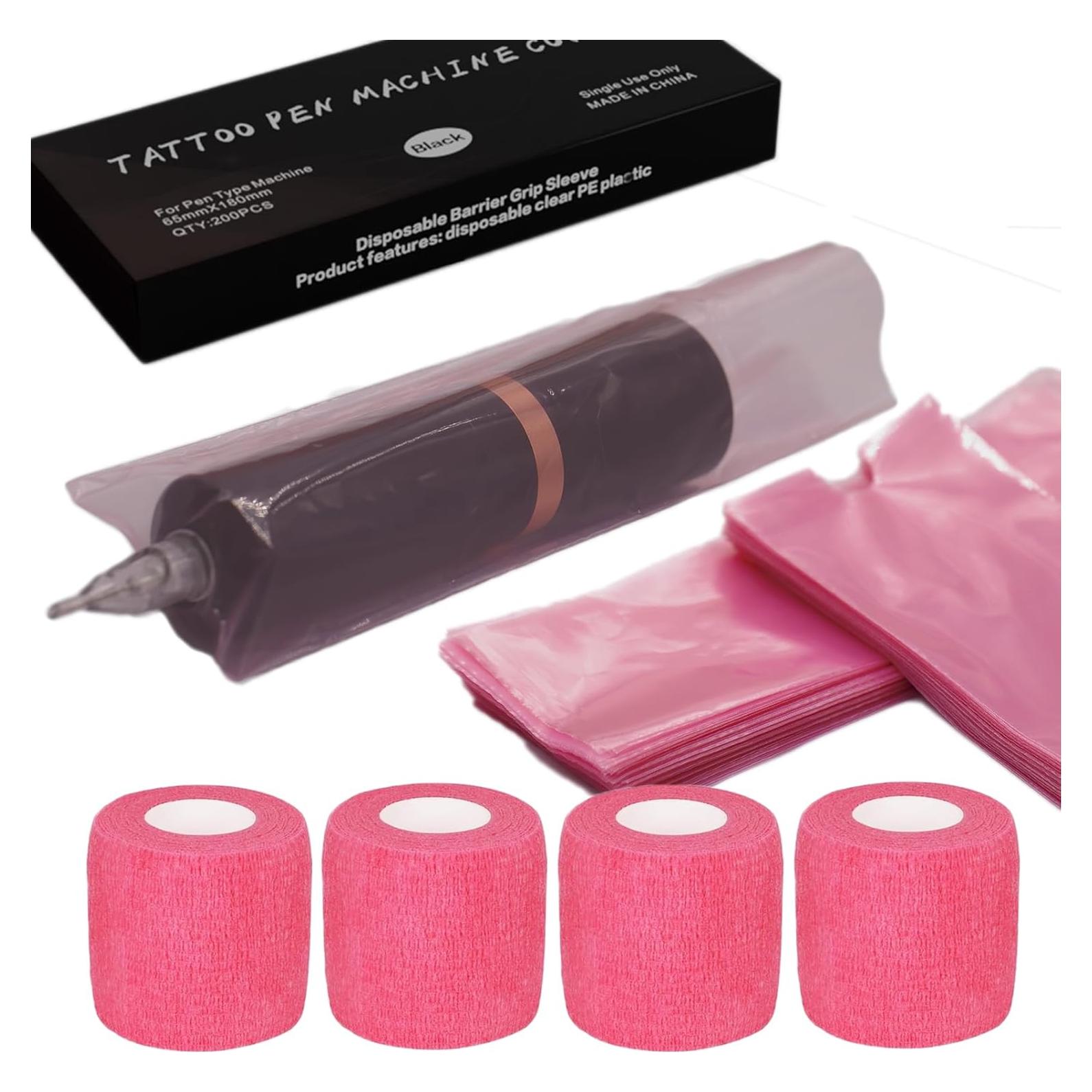 Cinta de Tatuaje MIUXIA 200 Piezas Rosa y 4 Cintas de Agarre