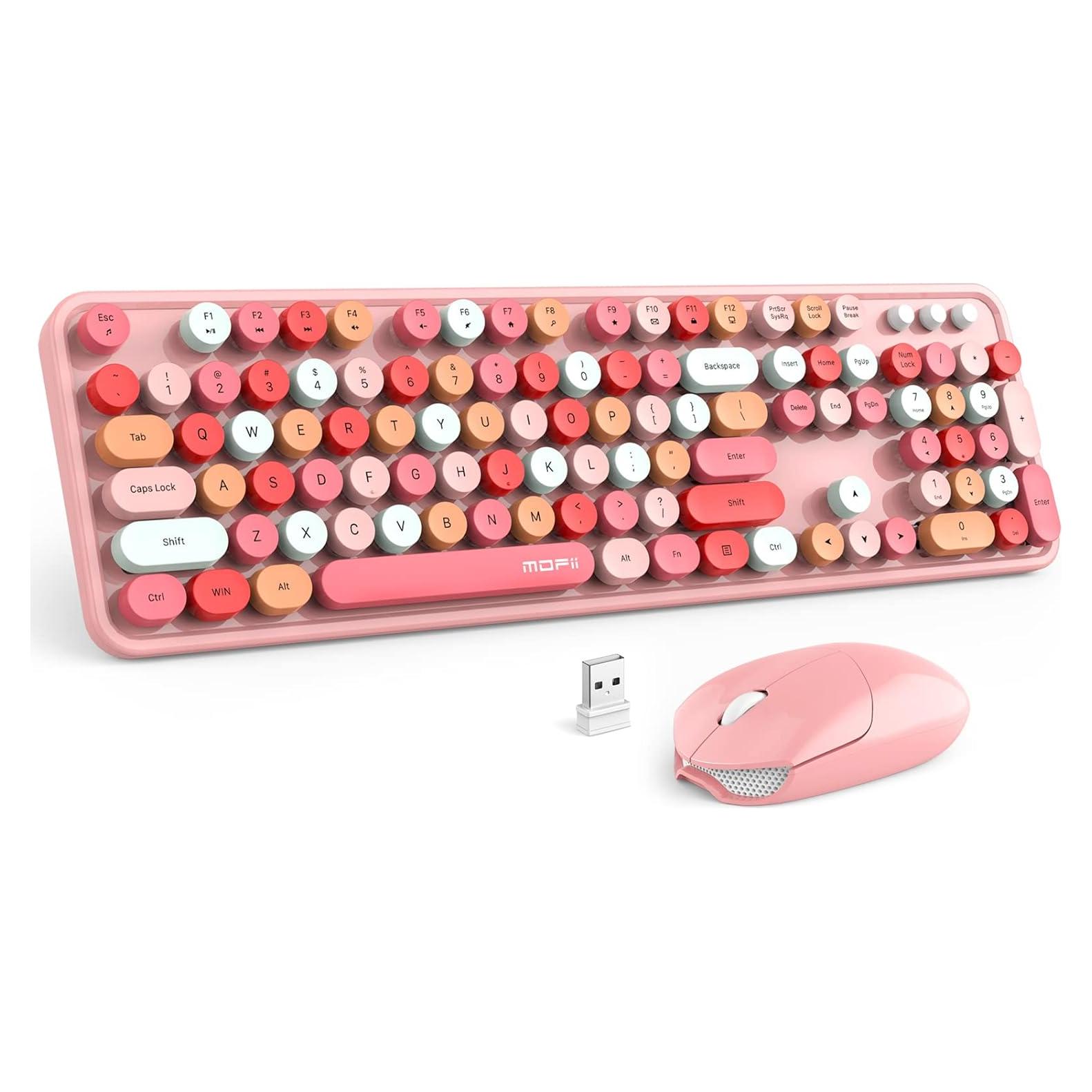 Teclado y Ratón Inalámbricos MOFII Rosa Retro 104 Teclas