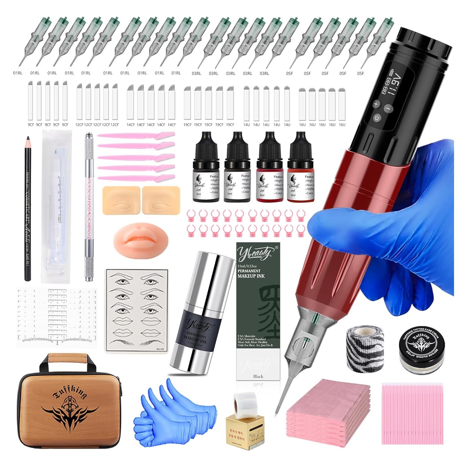 Kit de microblading Ybeauty con 50 agujas y 5 tintas