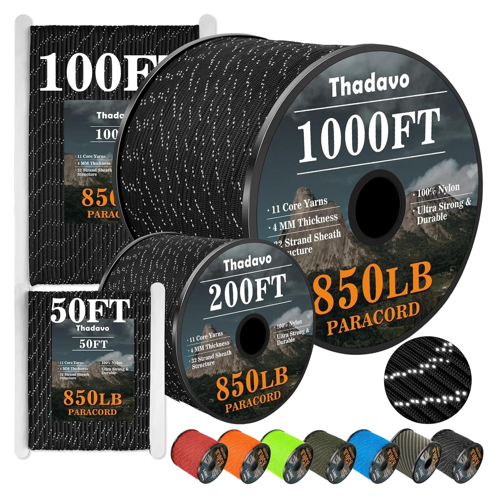 Cuerda Paracord Reflectante Thadavo 100FT 4MM 850LB Negro