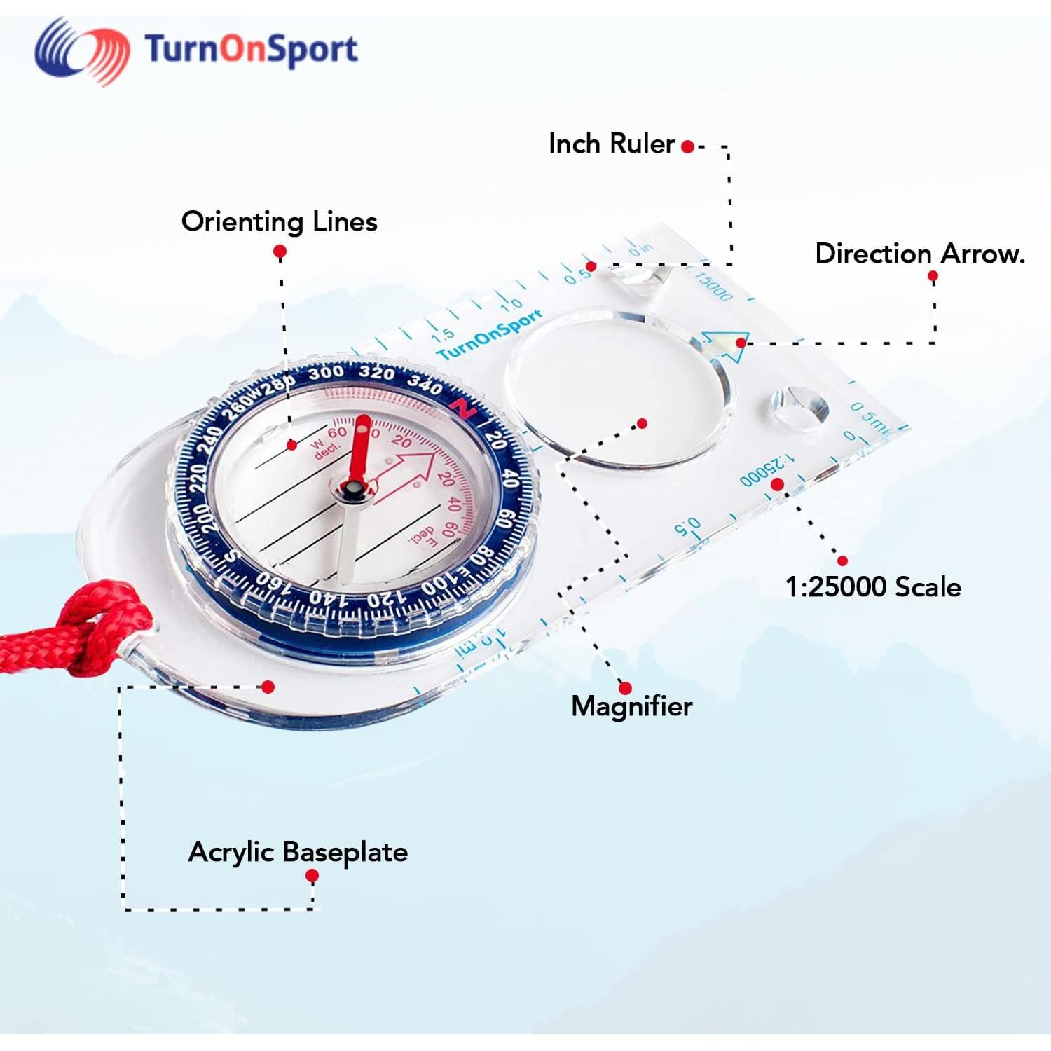 Brújula de Orientación TurnOnSport para Senderismo 11.9cm