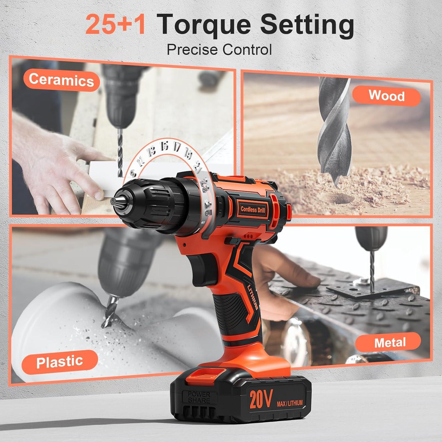 Taladro Inalámbrico VIWKO 20V 2 Baterías 2000mAh 42 Accesorios