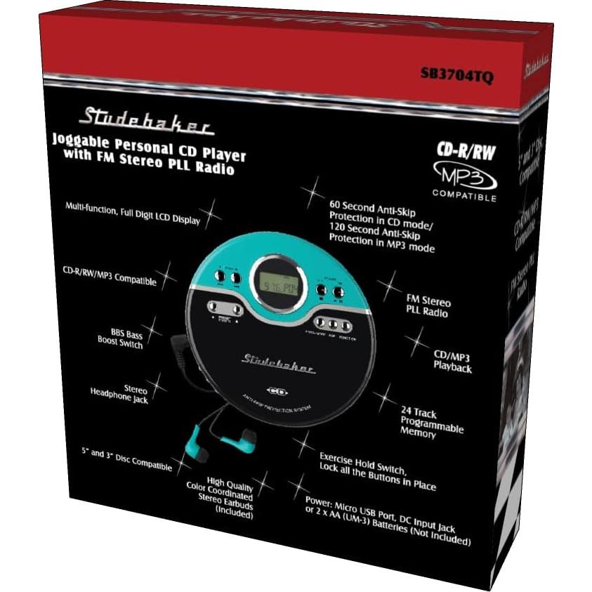 Reproductor de CD Portátil Studebaker SB3704 Turquesa Vintage