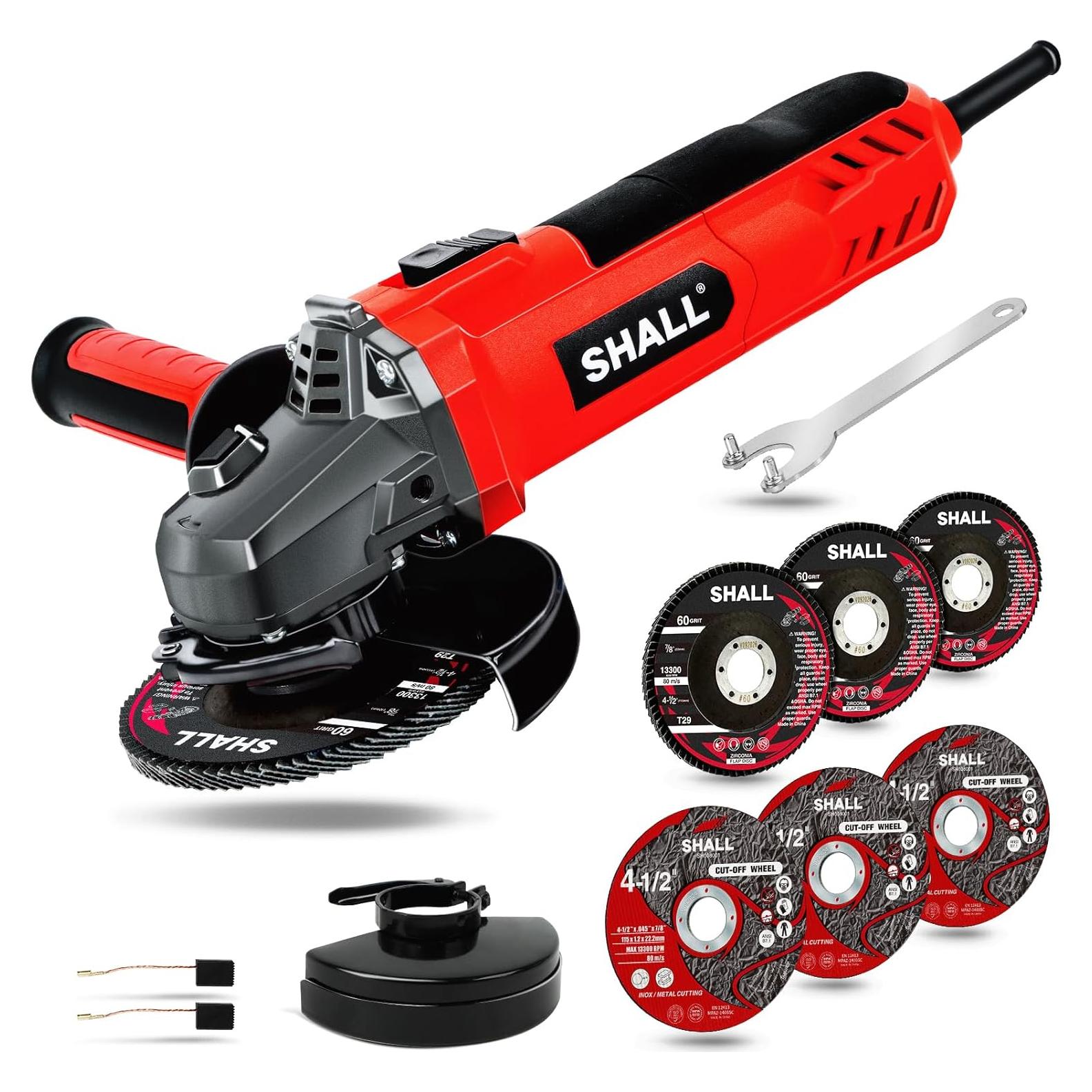 Amoladora Angular SHALL 4.5" 900W 12000 RPM con Discos y Protectores