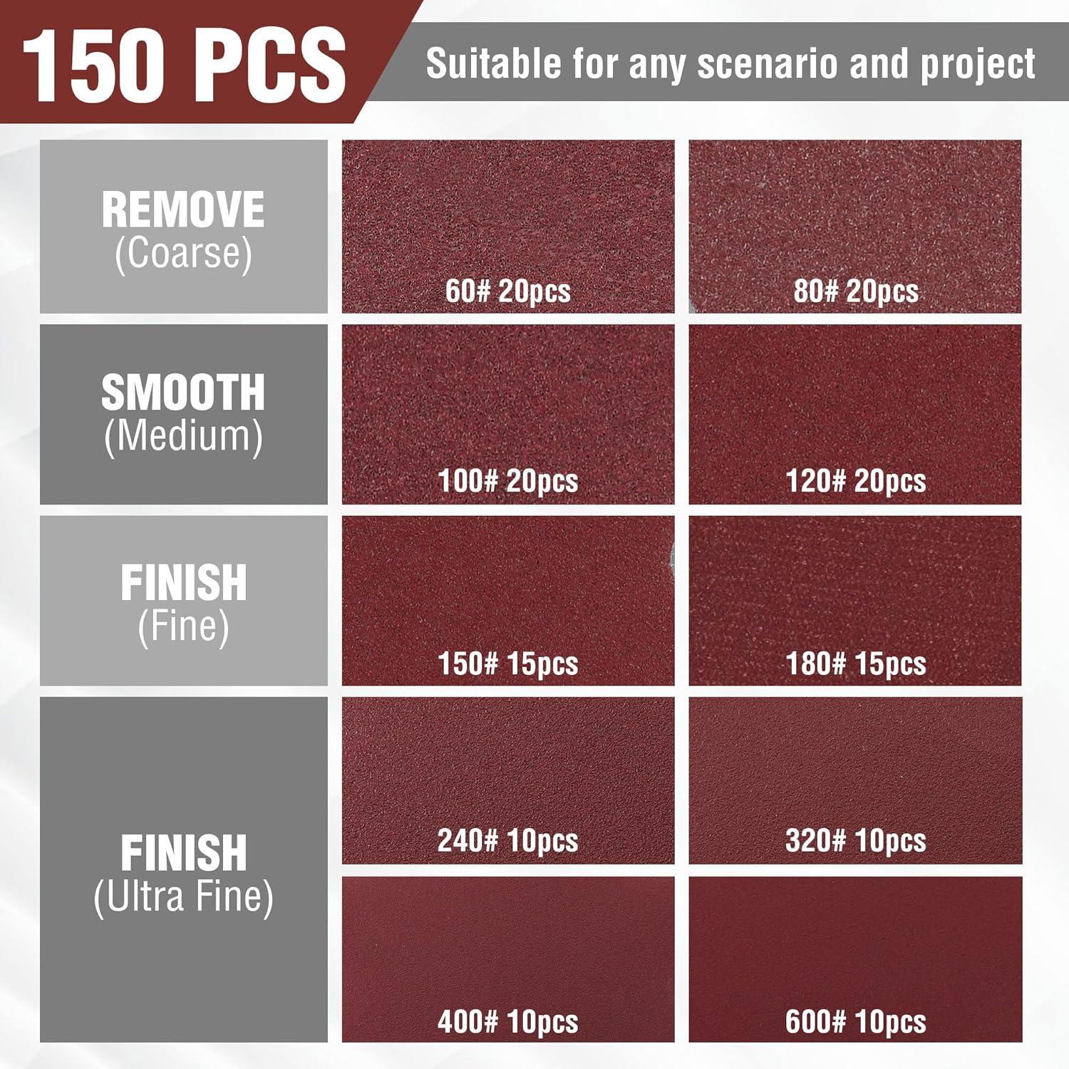 WORKPRO Juego de Discos de Lijado 150 Piezas 125mm 10 Granos
