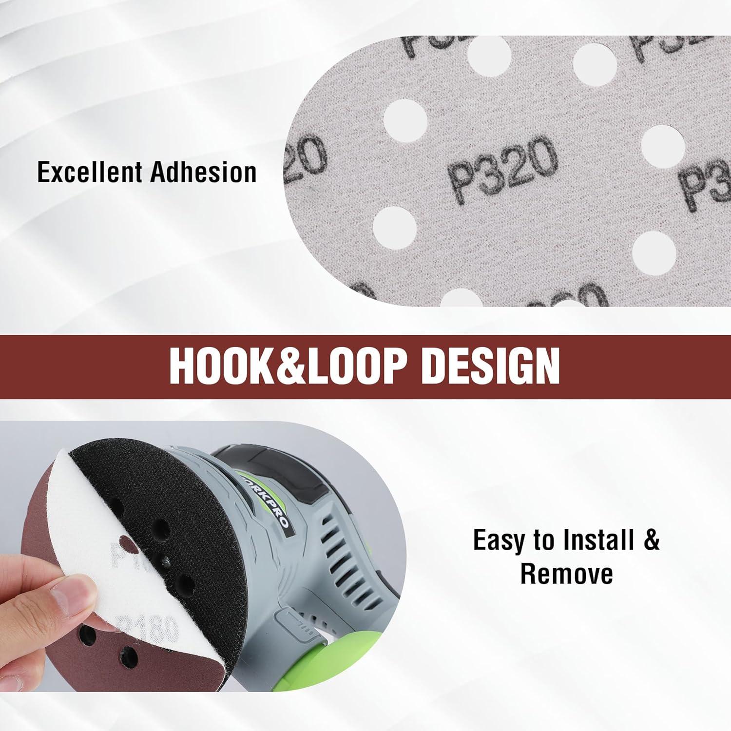 WORKPRO Juego de Discos de Lijado 150 Piezas 125mm 10 Granos