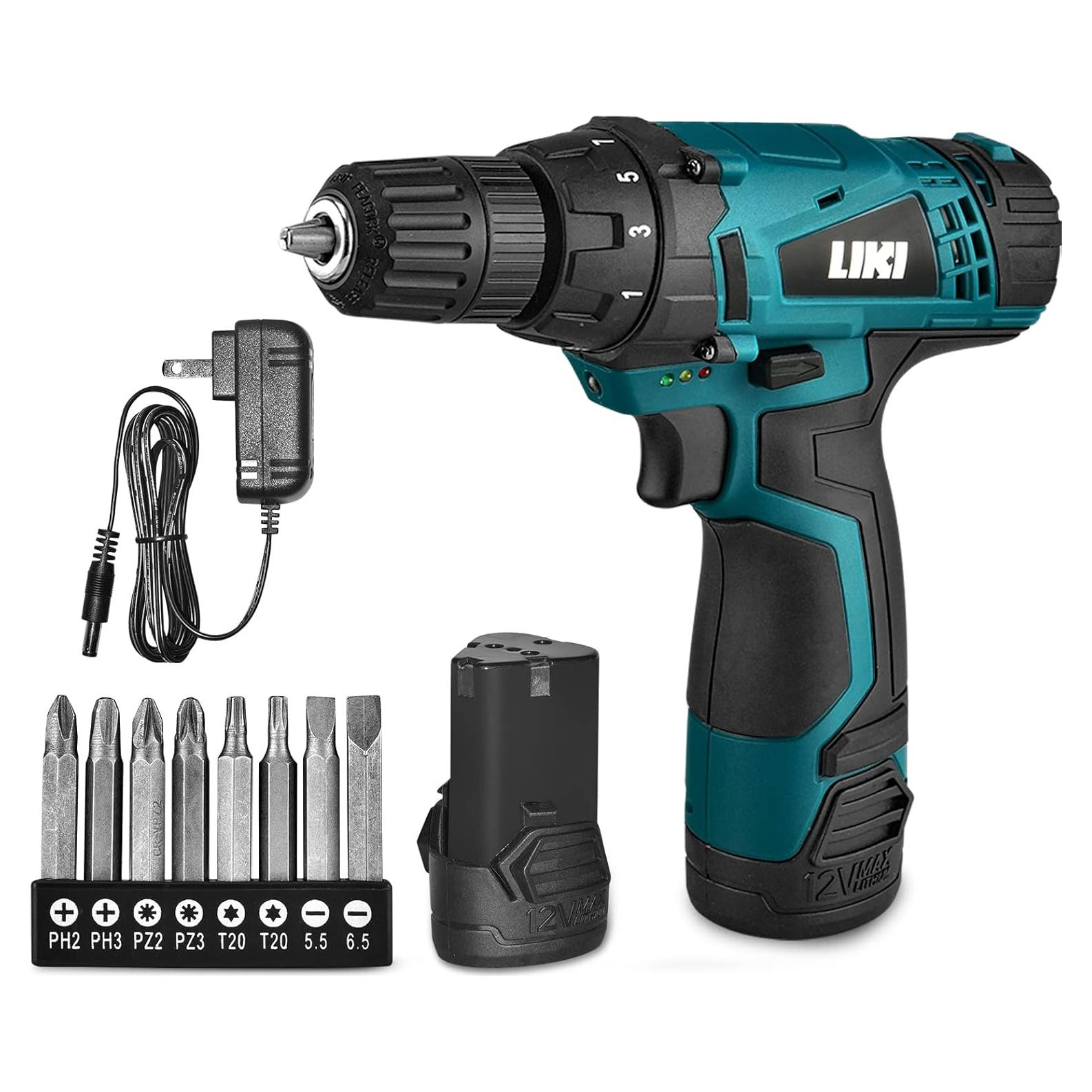 Taladro Eléctrico LIKI 12V Inalámbrico con Accesorios