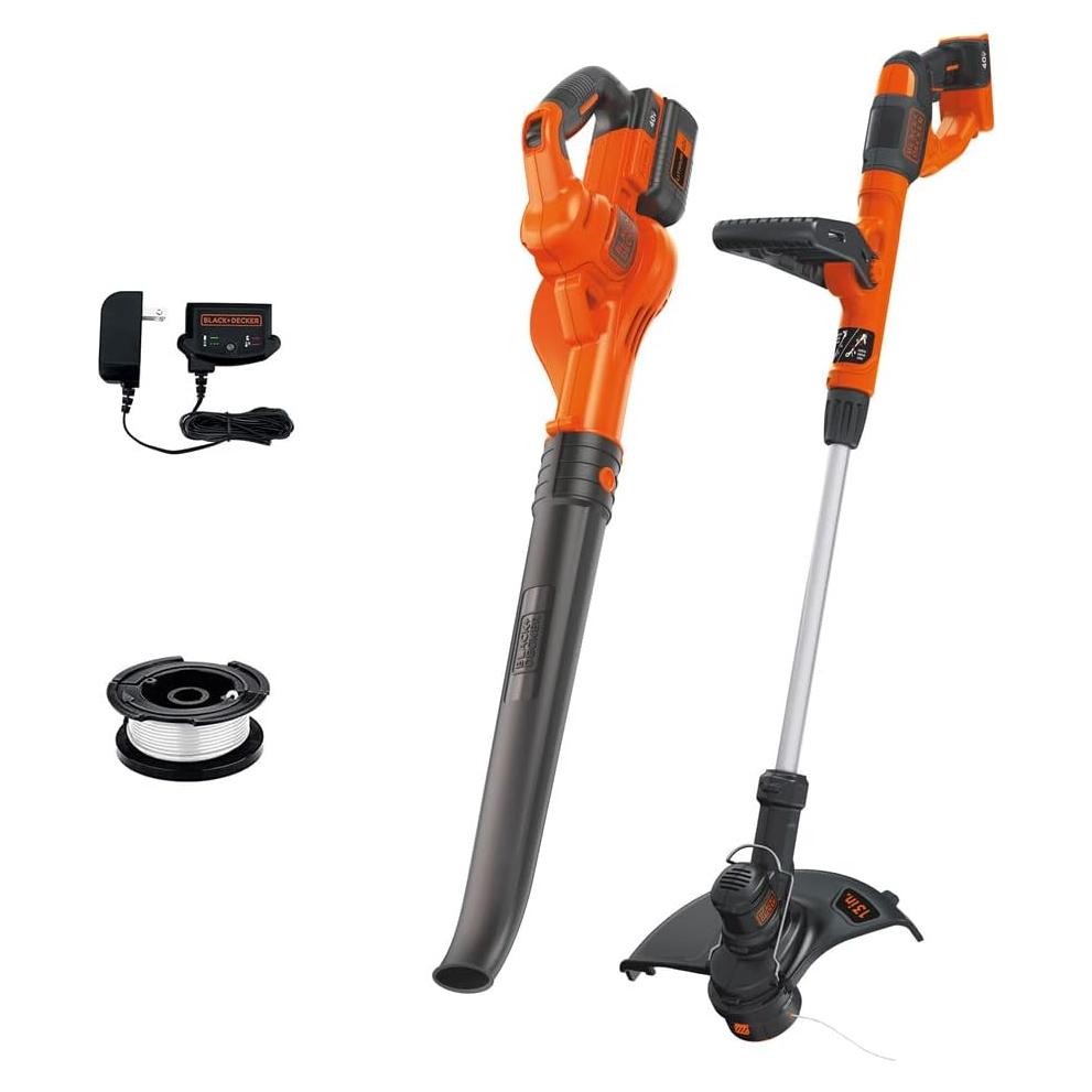 BLACK+DECKER 40V Max Cordless Leaf Blower and Weed Eater Combo with Battery and Charger, String Trimmer and Weed Wacker with Automated Feed Spool (LCC340C)