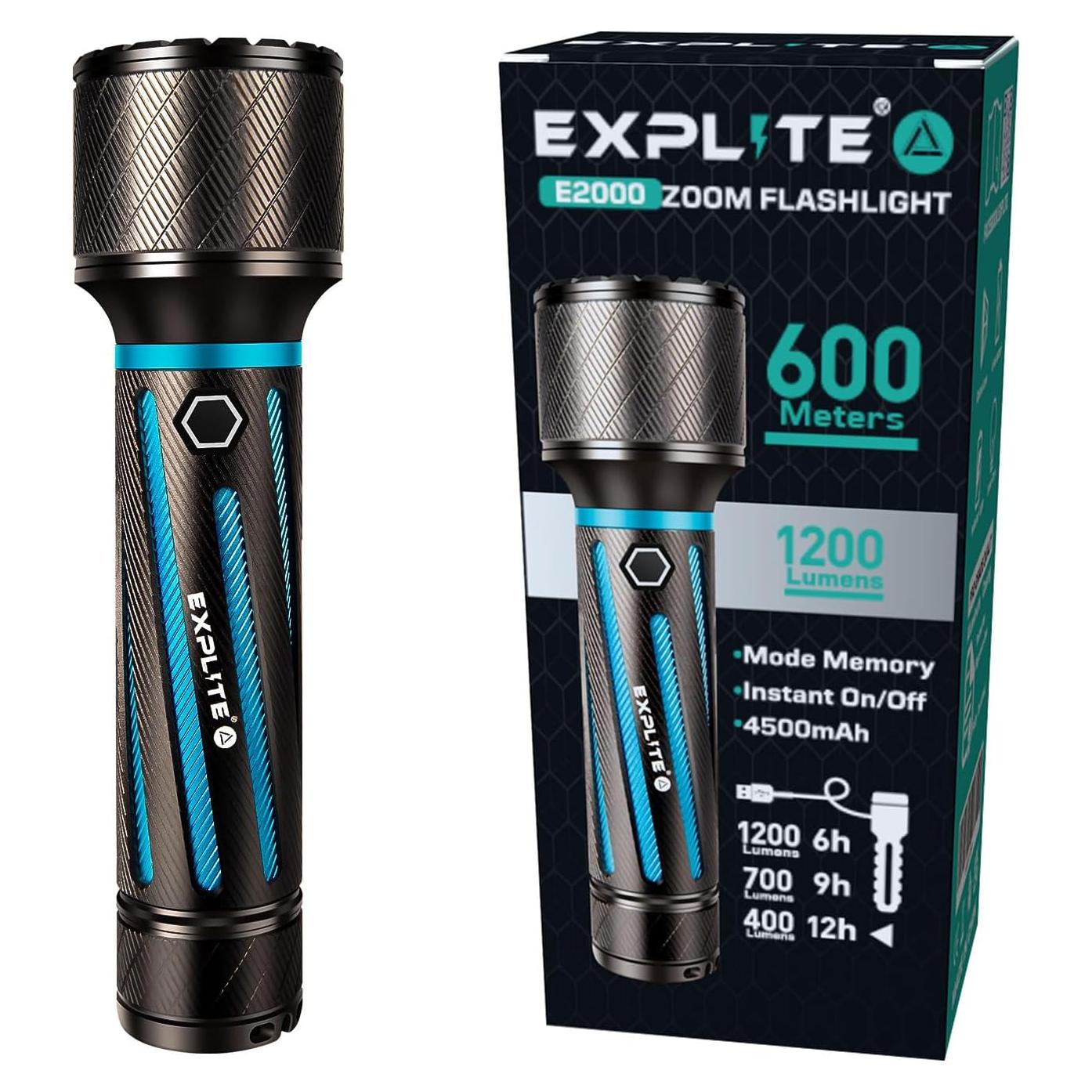 Linterna Recargable USB-C Explite E2000 1200 Lúmenes Compacta