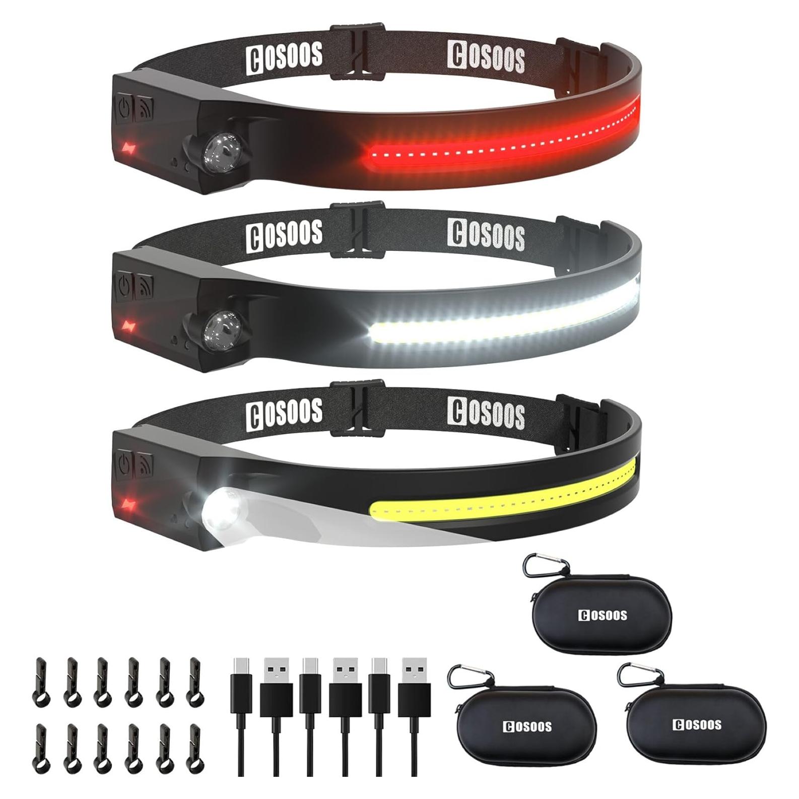 Linterna Frontal COSOOS LED 1000 Lúmenes Recargable 3PCS