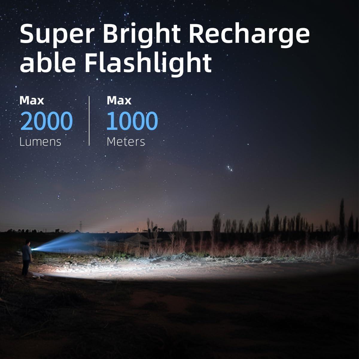 Linterna LED Recargable WARSUN SP07S - 2000 Lúmenes, 6000mAh