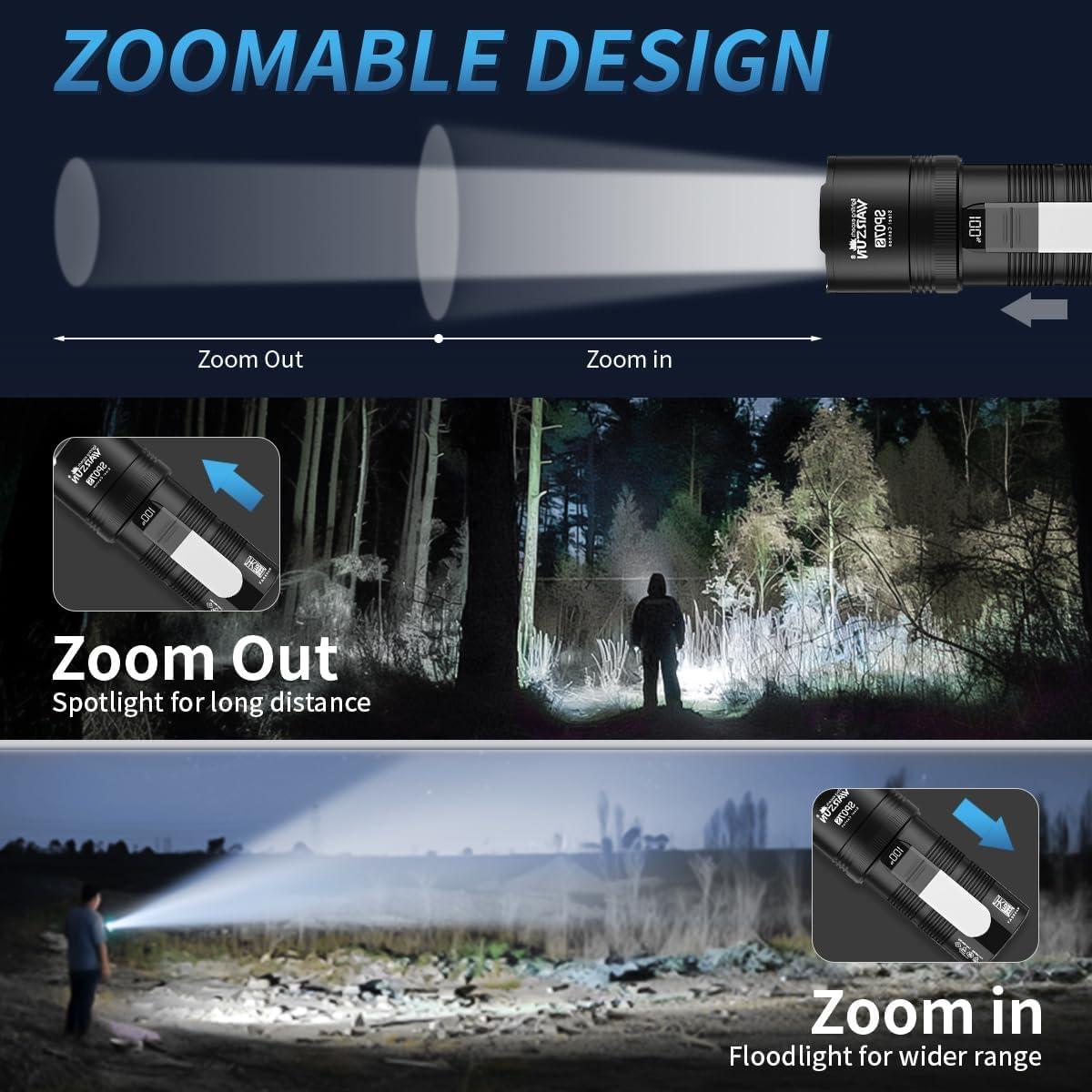 Linterna LED Recargable WARSUN SP07S - 2000 Lúmenes, 6000mAh