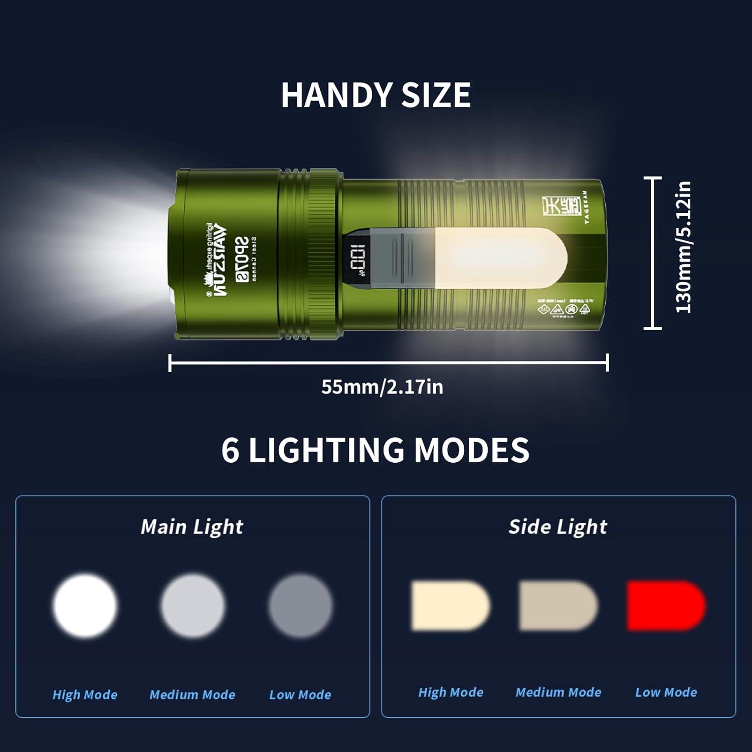 Linterna LED Recargable WARSUN SP07S - 2000 Lúmenes, 6000mAh