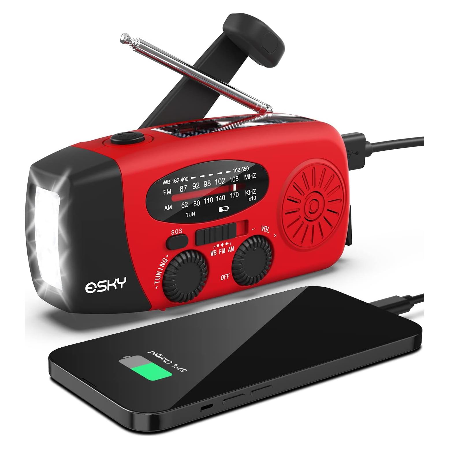 Radio de Manivela Esky 7400mWh AM/FM NOAA con Power Bank