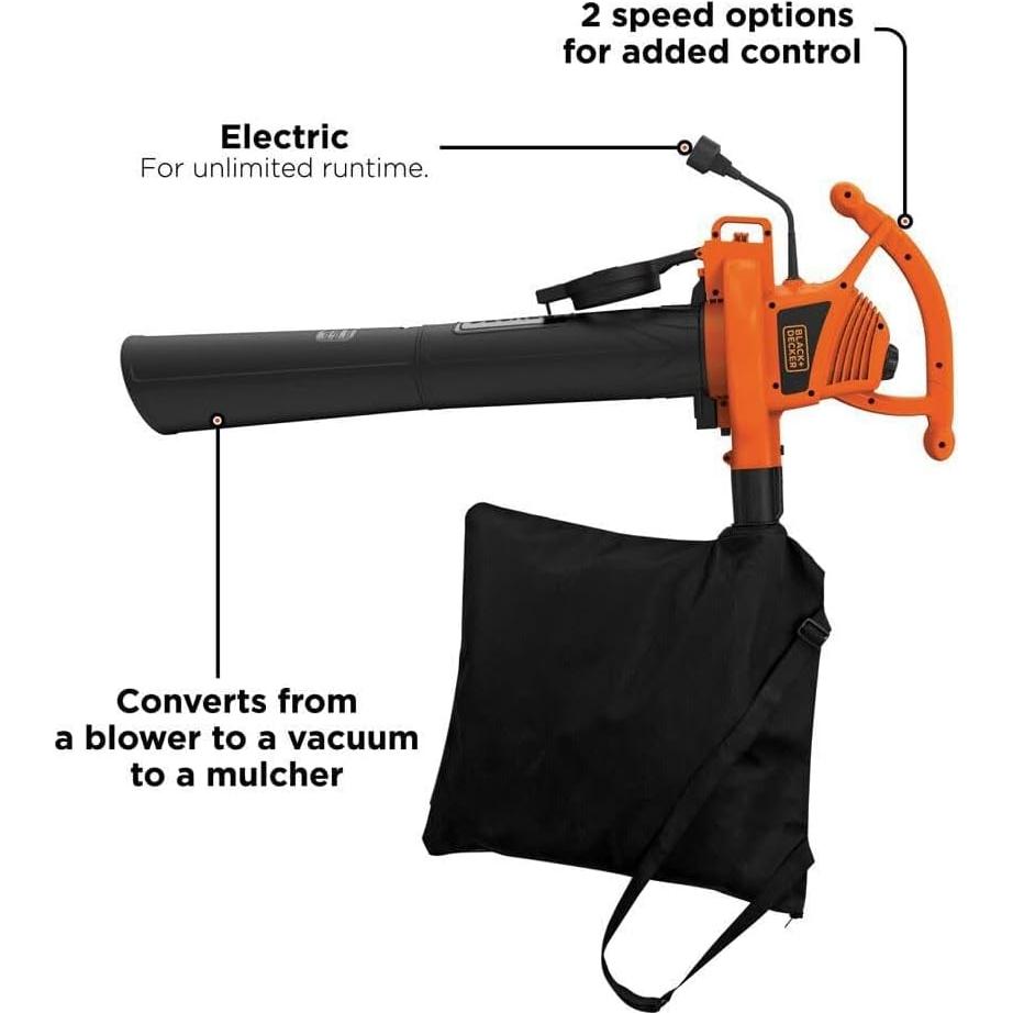 Soplador de Hojas Eléctrico 3-en-1 BLACK+DECKER BV3100 12A
