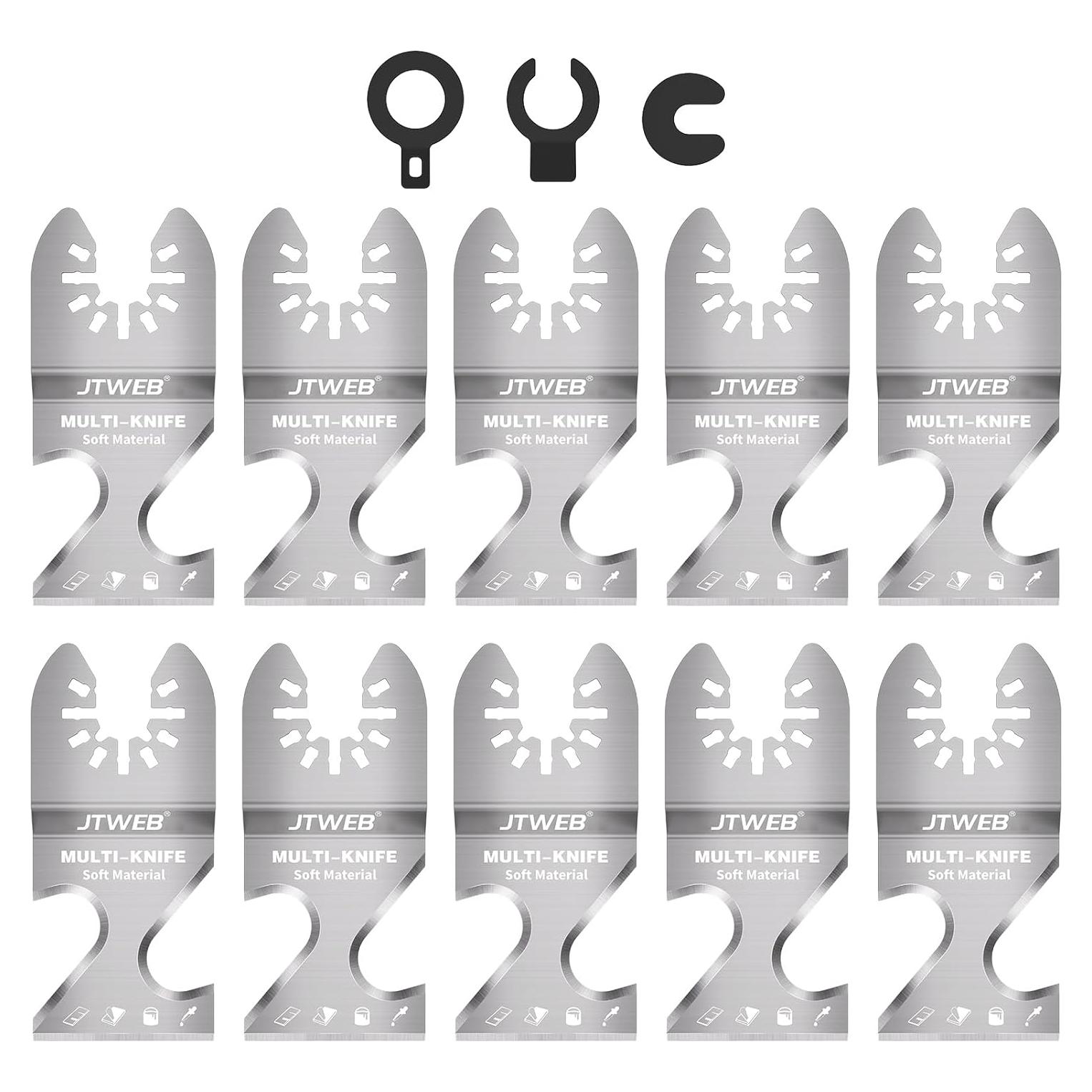 JTWEB Oscillating Multi Tool Hook Knife Blade Scraper, 10PCS Asphalt Shingle Cutter Tool for Cutting Soft Materials, Roofing Shingles, PVC Carpet, Cardboard, Multitool Saw Blades Kit for Bosch