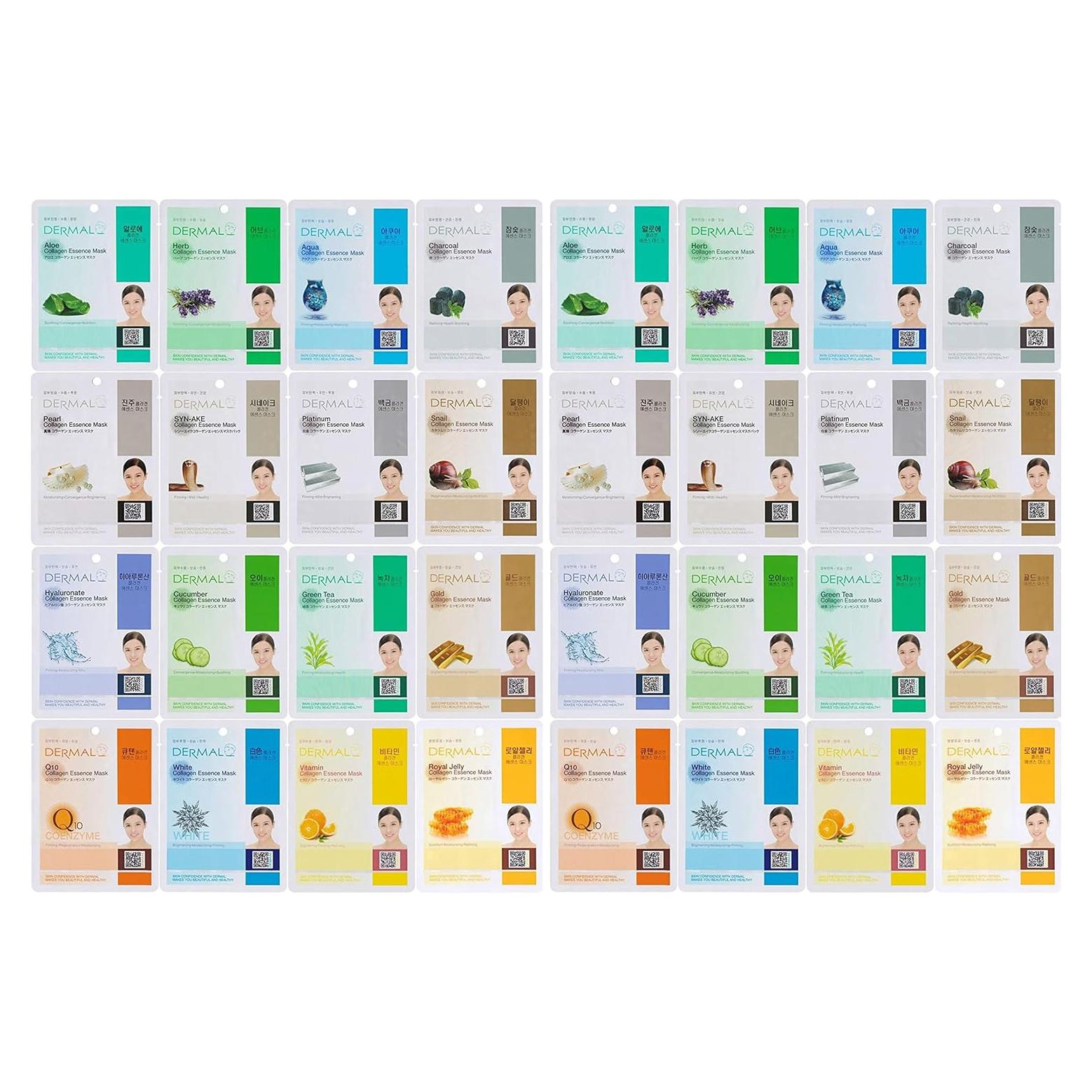 Combo 32 Máscaras Faciales DERMAL Colágeno Hidratante