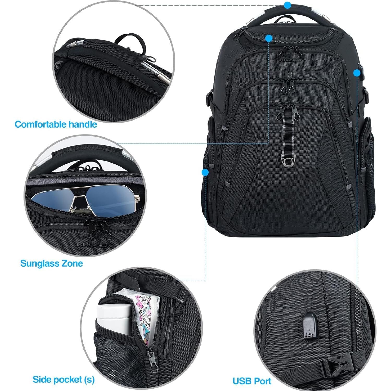 Mochila KROSER para Laptop 46.7 cm con Puerto USB y RFID