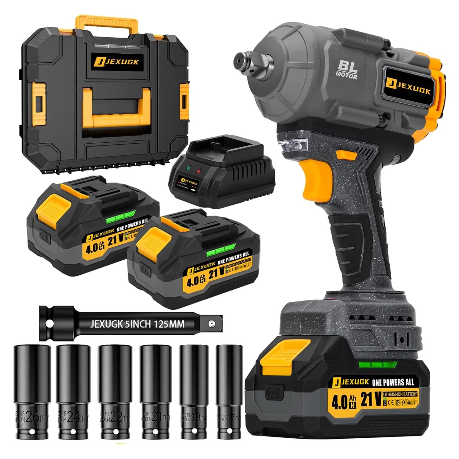 Llave de Impacto Inalámbrica JEXUGK 1500Nm 21V con 2 Baterías