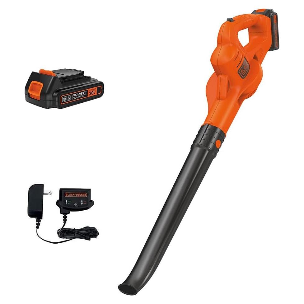 BLACK+DECKER Cordless Leaf Blower with Battery and Charger 20V MAX, Electric Leaf Blower 130 mph Air Speed, Lightweight Design (LSW221)