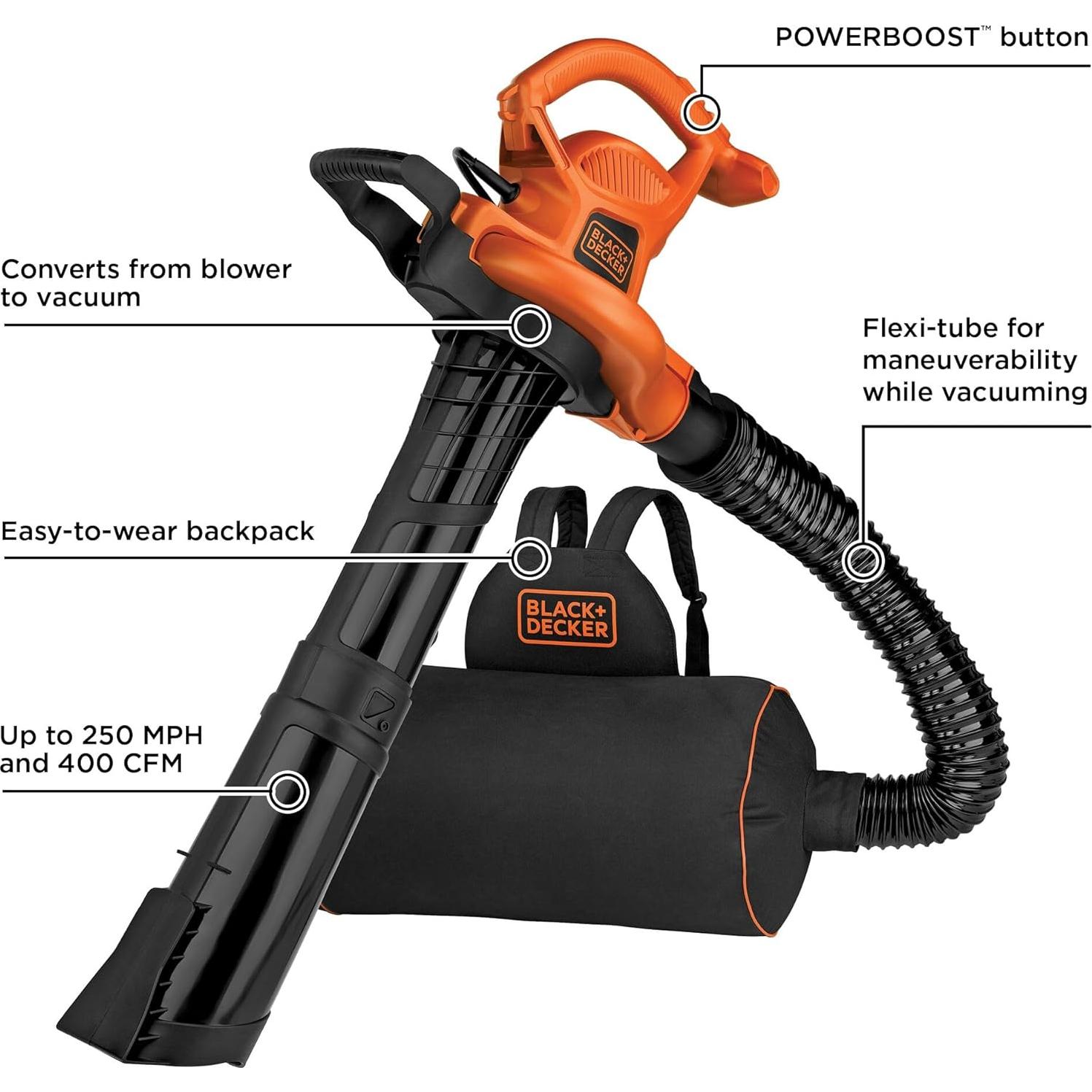 Soplador de Hojas Eléctrico BLACK+DECKER BEBL7000 3 en 1