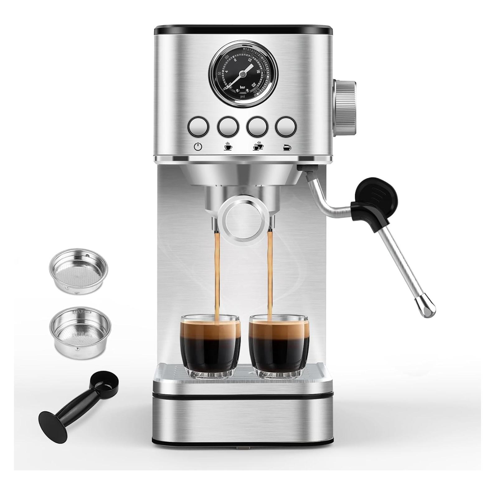 Espresso Machine Coffee Makers 20 Bar, Stainless Steel Espresso Machine with Milk Frother/Steam Wand for Espresso, Latte and Cappuccino - Premium Home Coffee Maker for Barista Quality Drinks