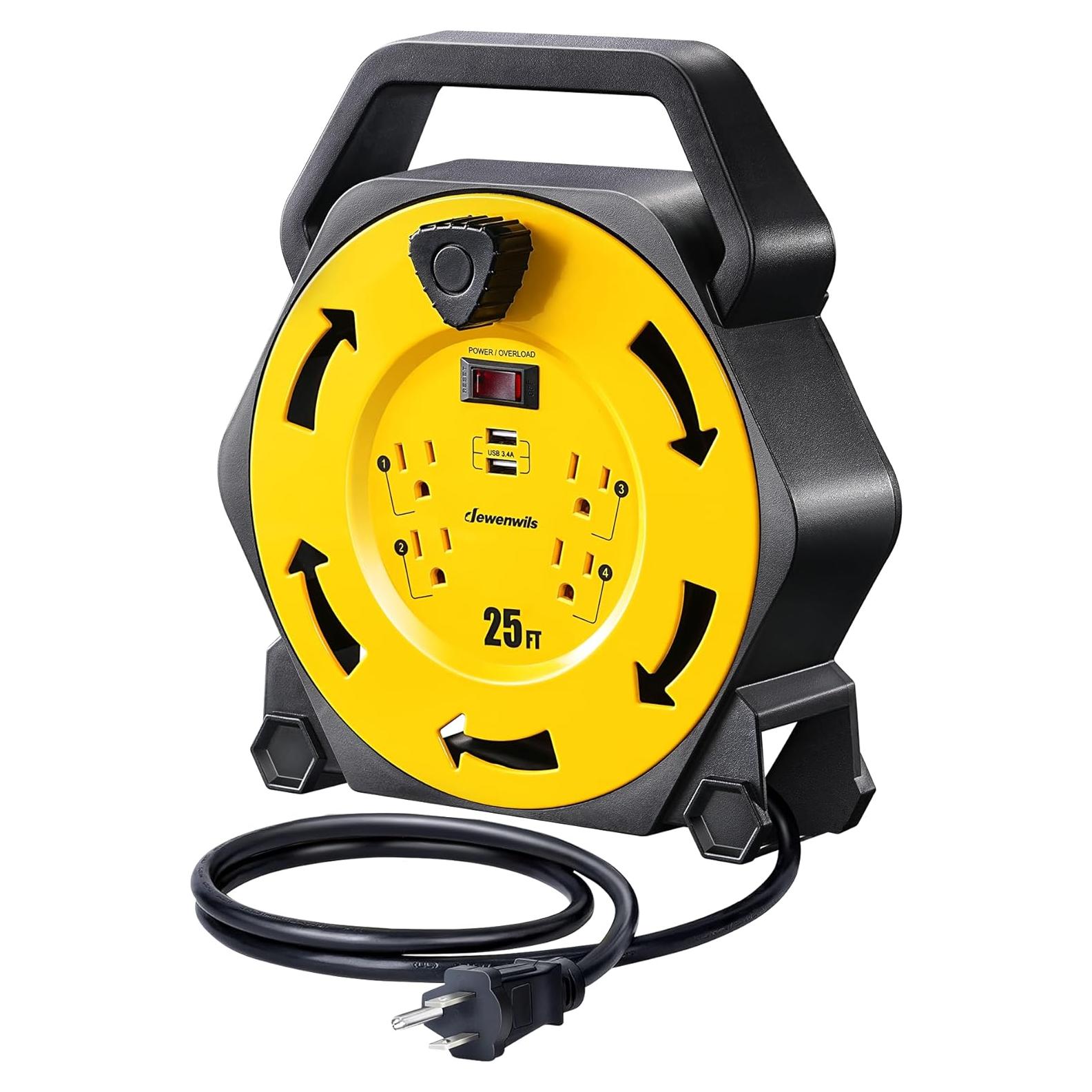 Carrete de Cable DEWENWILS 25FT 4 Salidas 2 USB Carga Rápida