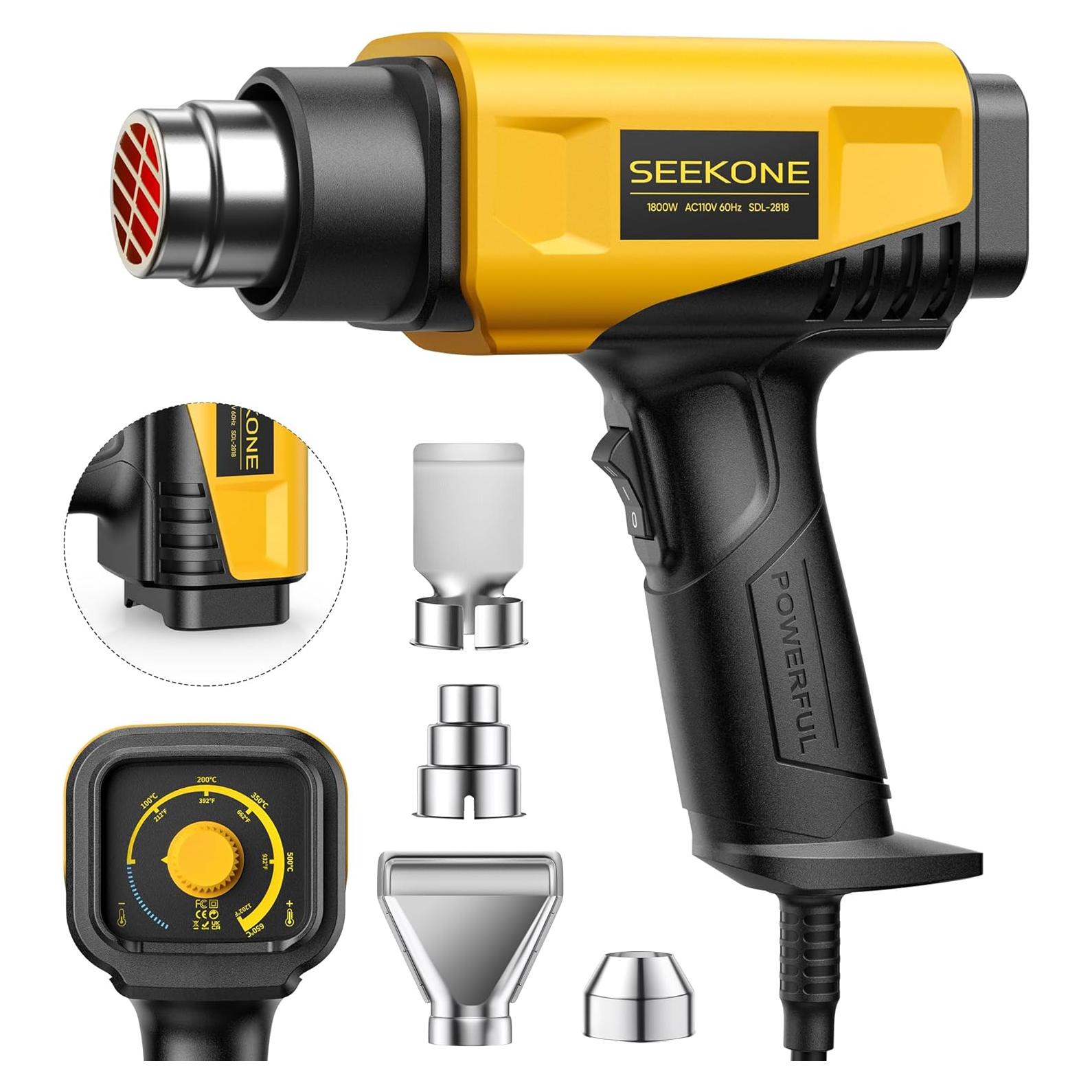 Pistola de Calor SEEKONE 1800W Compacta con 4 Boquillas