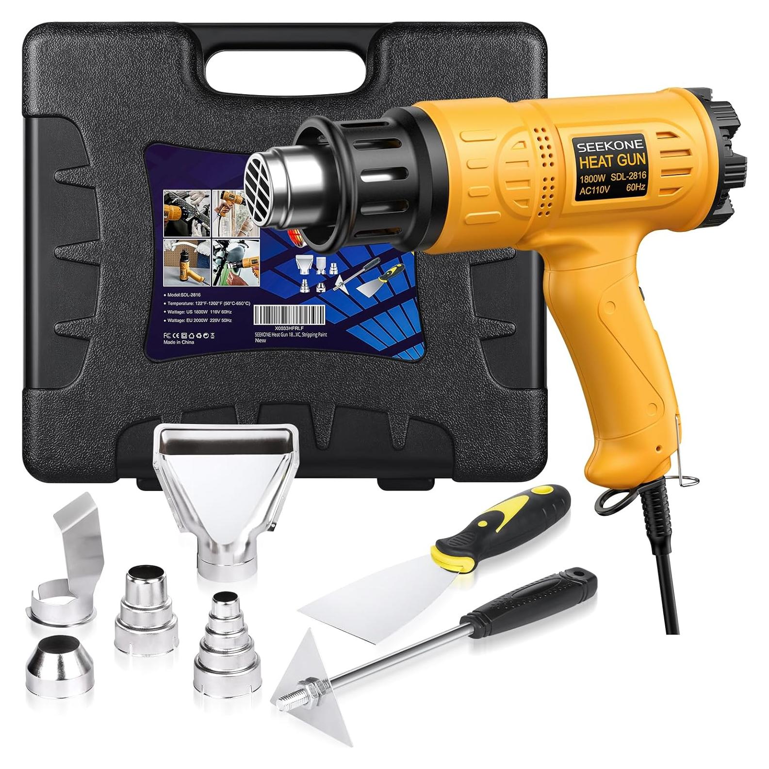 Pistola de Calor SEEKONE 1800W con Estuche y 5 Boquillas