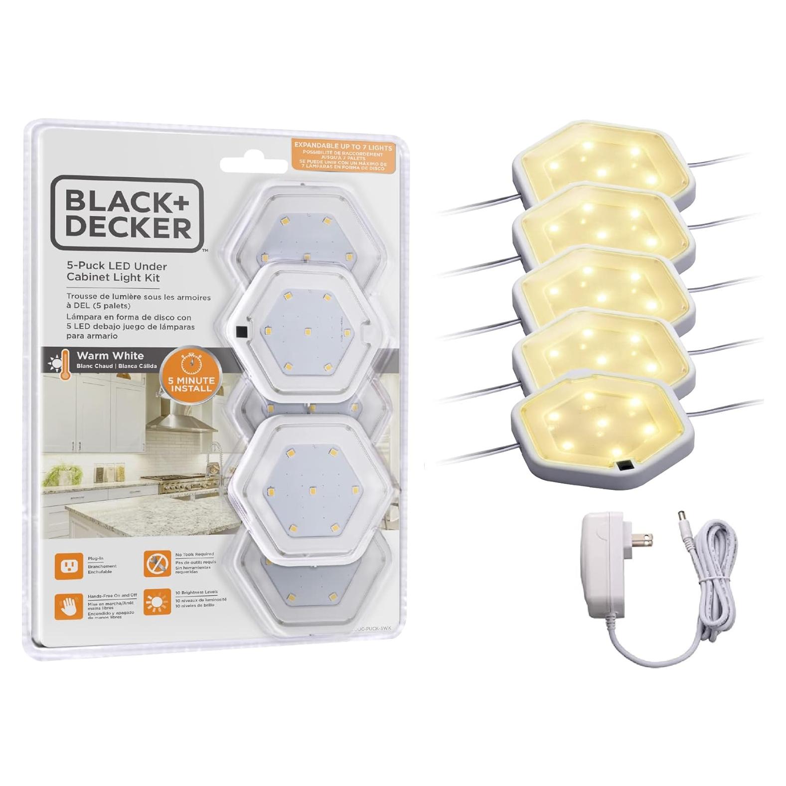 Kit de Luz LED Puck Black+Decker 5 Piezas Blanco Cálido