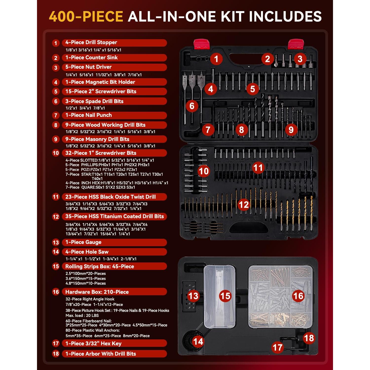 Juego de Brocas KingTool 400 Piezas para Metal y Madera