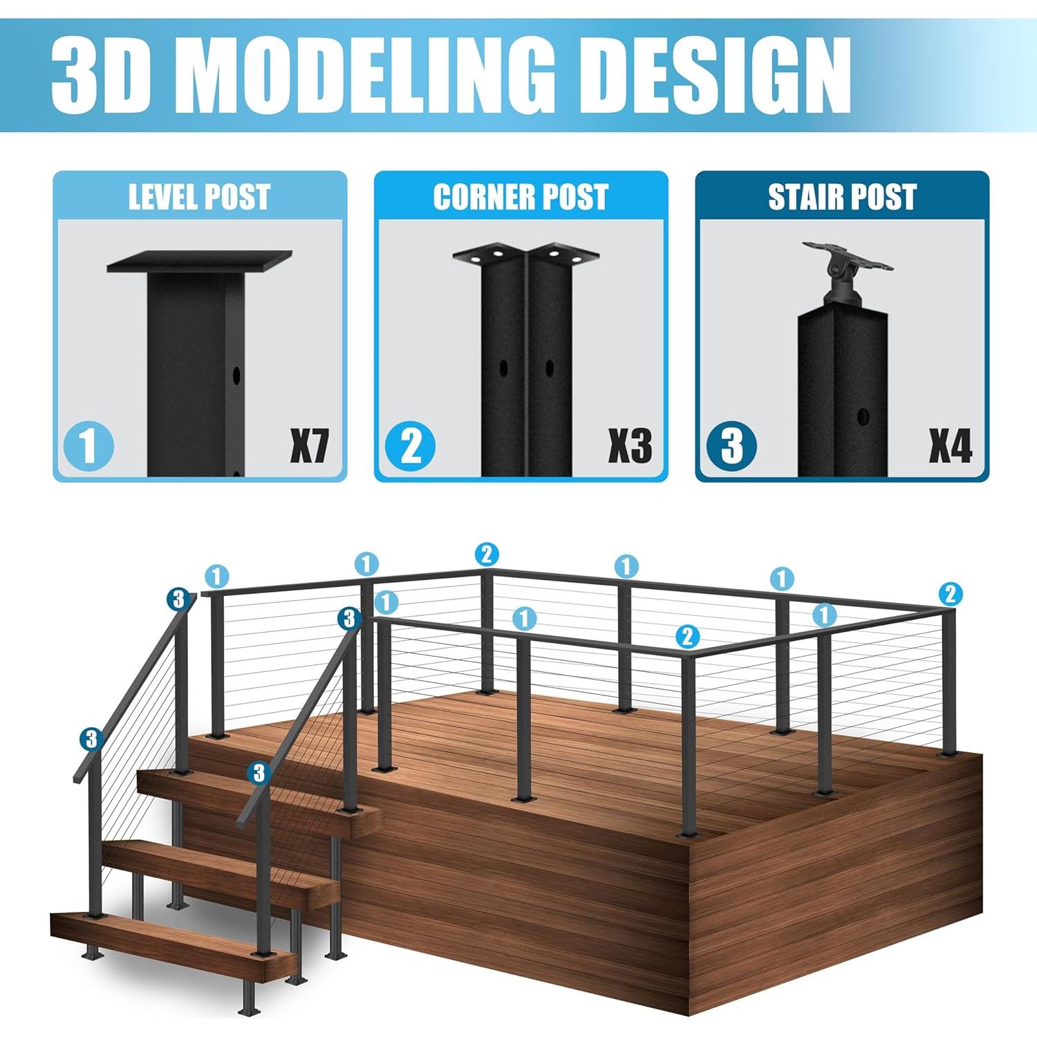 Kit de Poste de Barandilla de Cable 91,44 cm - 4 Piezas