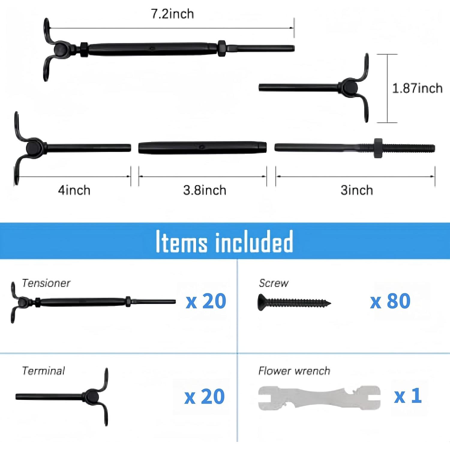 Kit Barandilla Cable Helffer 20Set Negro Ajustable 180°