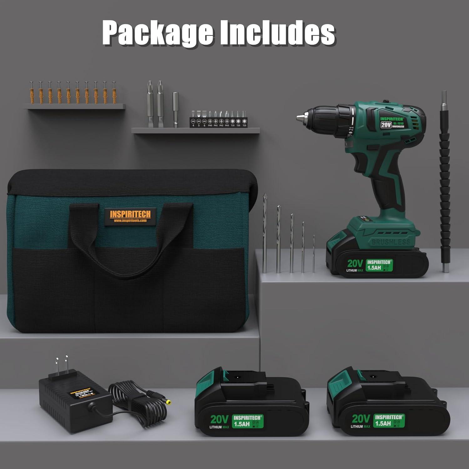 Taladro Inalámbrico Inspiritech BL7010 20V 2 Baterías 1.13kg