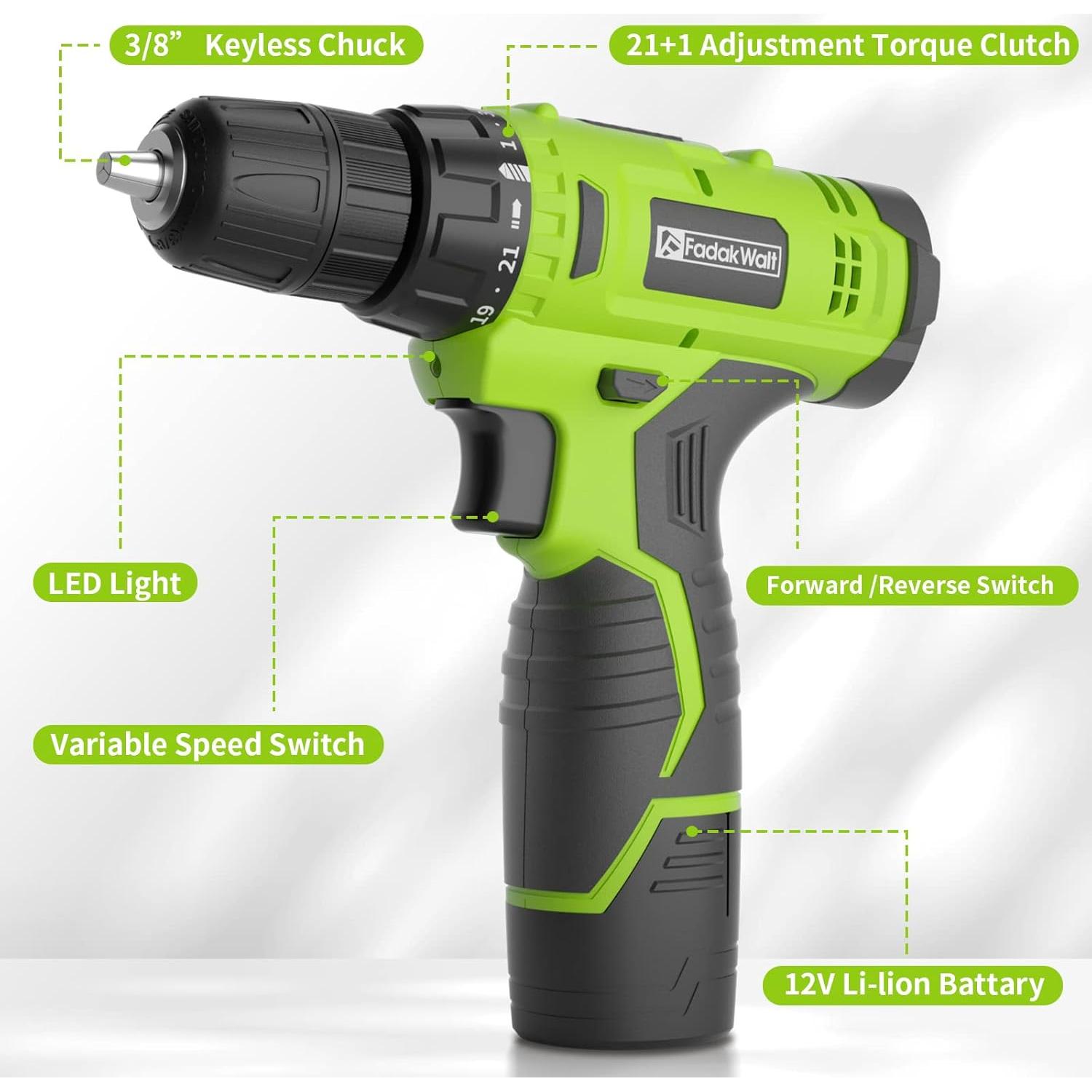 Taladro Inalámbrico FADAKWALT 12V con Batería y Cargador