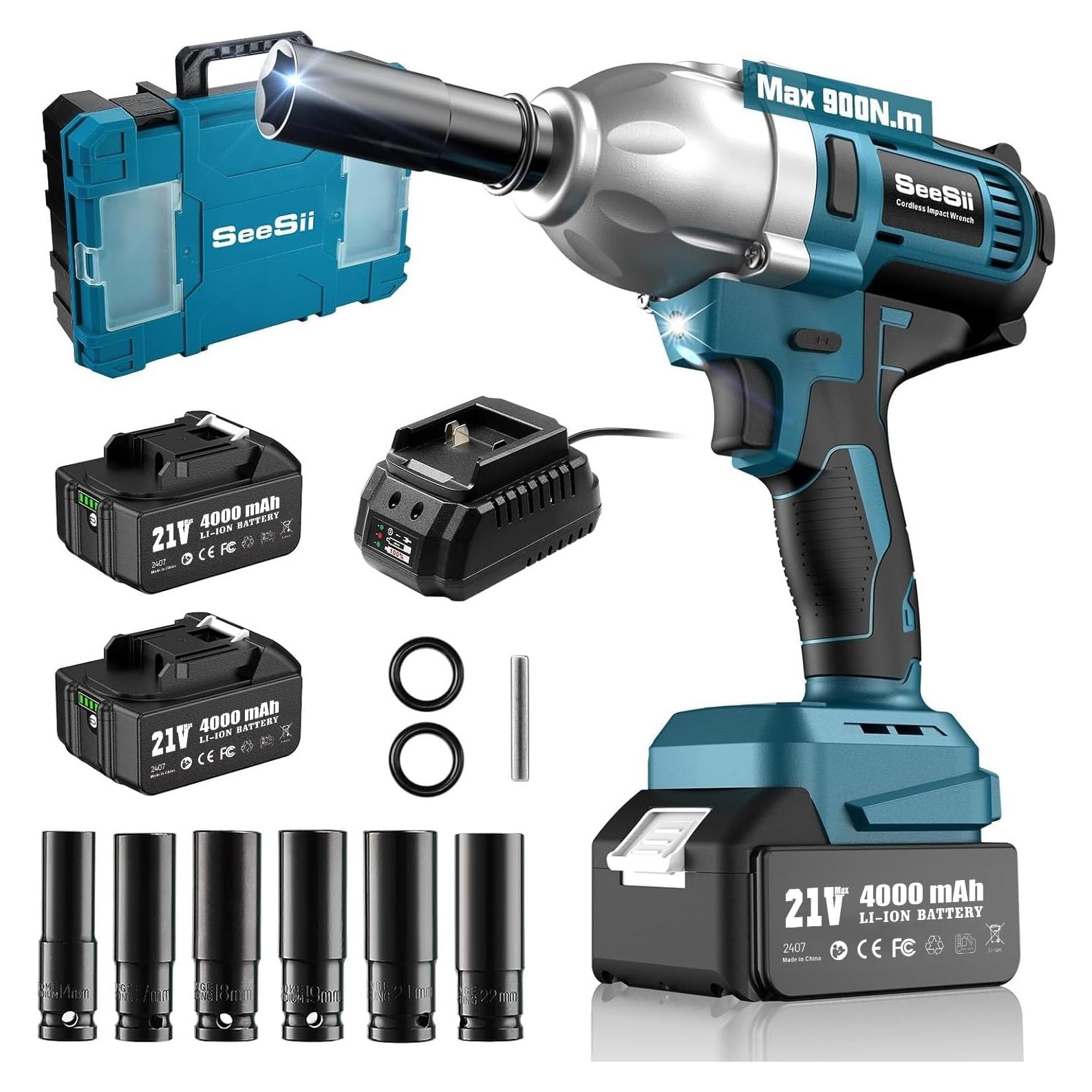 Llave de Impacto Seesii 900N.m 21V 2 Baterías y Estuche