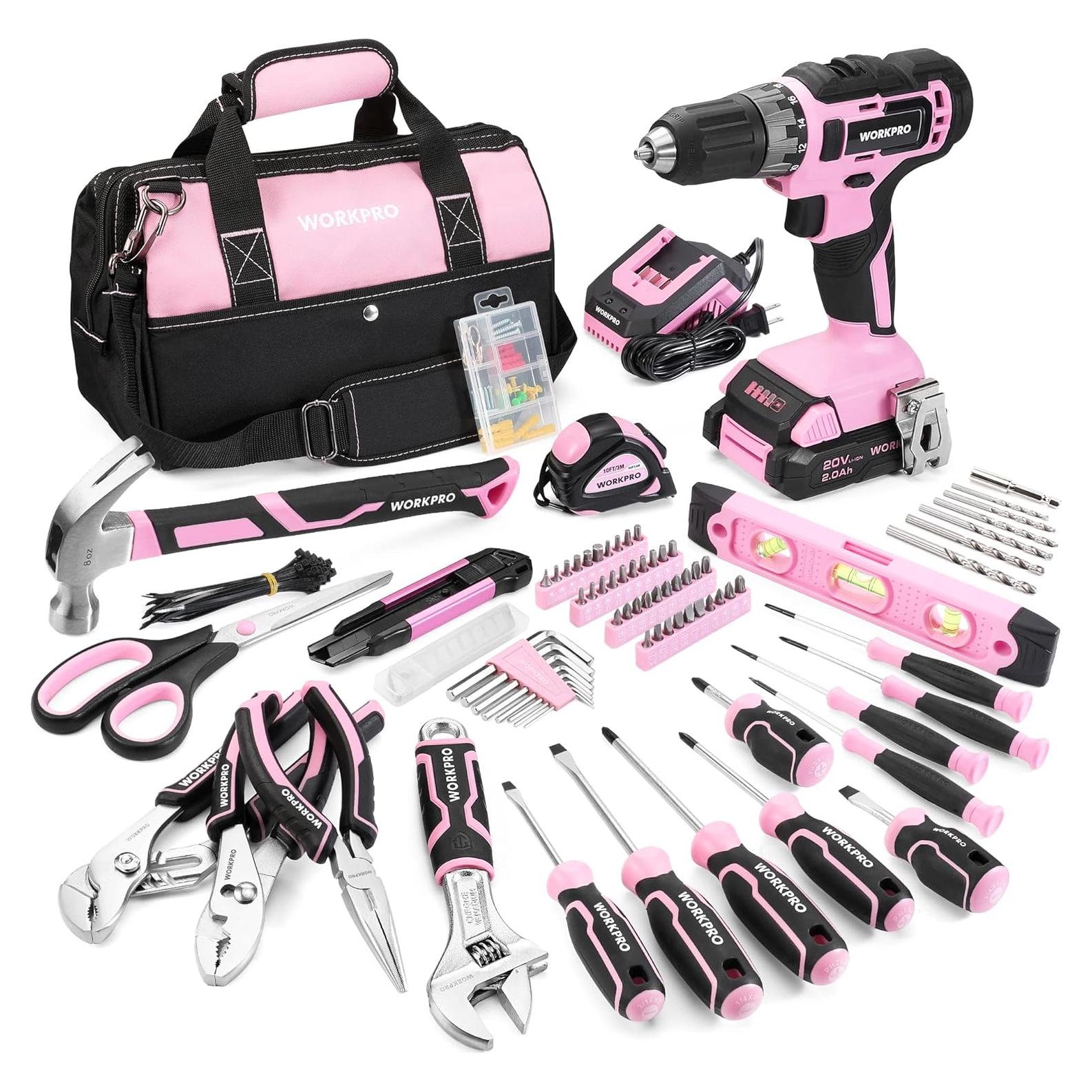 Kit de Herramientas Rosa Workpro 157PCS con Taladro 20V